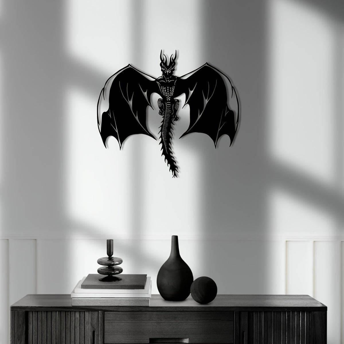 1pc Fantasy Dragon Cast Iron Wall Decor - Medieval Style Decorative Silhouette, Battery-Free Home Accent, Perfect for Man Cave, Game Room, Halloween, and Gifts for Him - The Adventurer's Chest