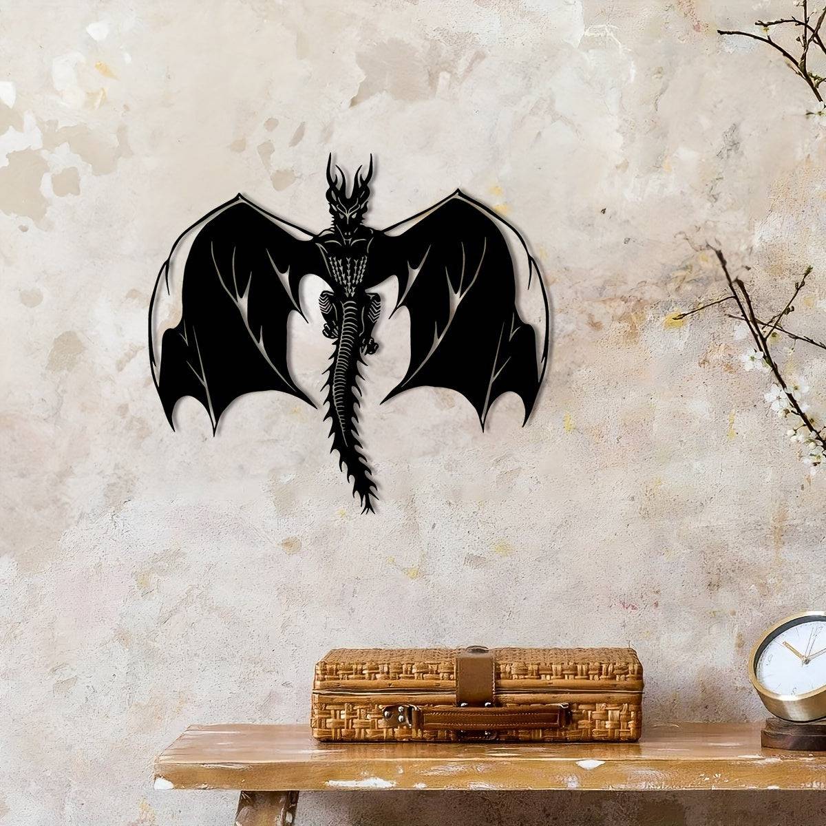 1pc Fantasy Dragon Cast Iron Wall Decor - Medieval Style Decorative Silhouette, Battery-Free Home Accent, Perfect for Man Cave, Game Room, Halloween, and Gifts for Him - The Adventurer's Chest