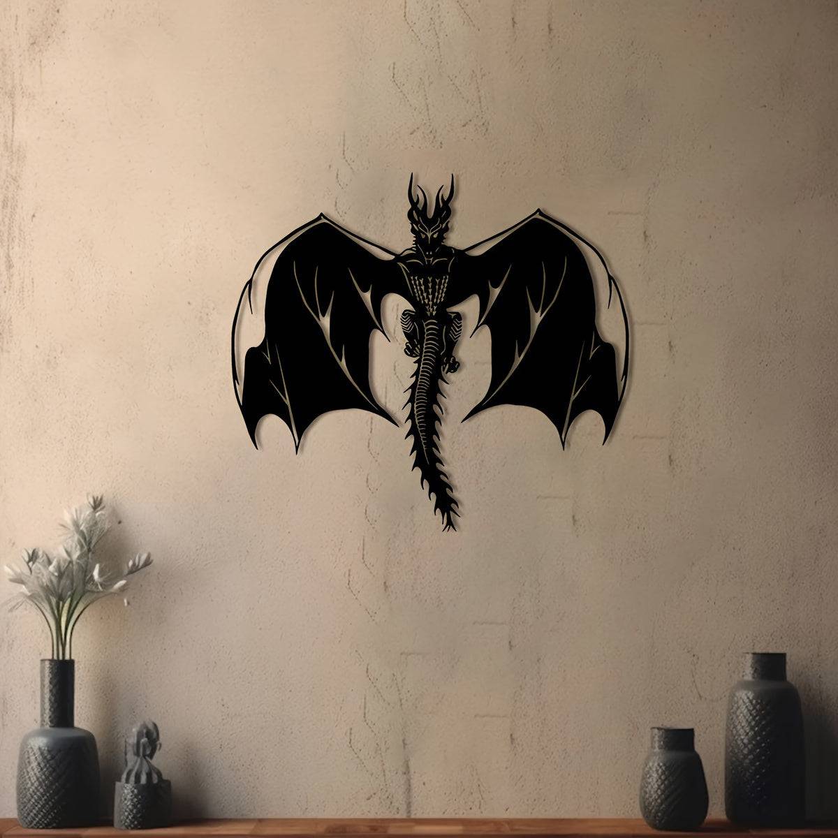 1pc Fantasy Dragon Cast Iron Wall Decor - Medieval Style Decorative Silhouette, Battery-Free Home Accent, Perfect for Man Cave, Game Room, Halloween, and Gifts for Him - The Adventurer's Chest