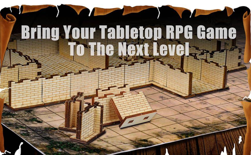 3D Modular Dungeon Wall Set - 16 Laser-Cut Birch Tiles for Tabletop RPGs (28mm Scale)