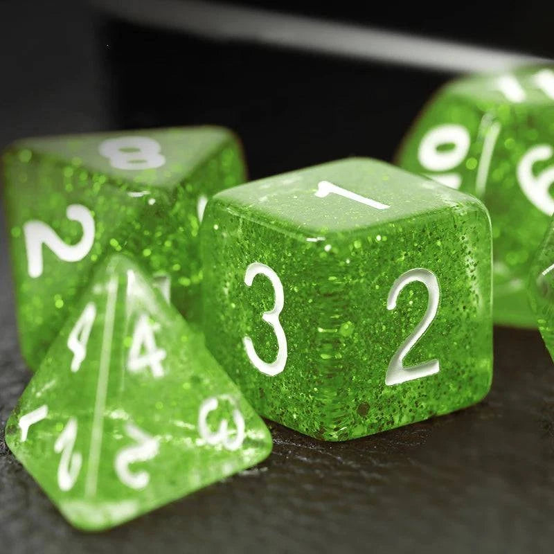 7Pcs/Set Green Dice D&D COC Dice D4 D6 D8 D10 D% D12 D20 Table Games DND RPG Dice Set - The Adventurer's Chest