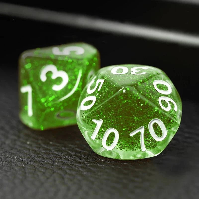 7Pcs/Set Green Dice D&D COC Dice D4 D6 D8 D10 D% D12 D20 Table Games DND RPG Dice Set - The Adventurer's Chest