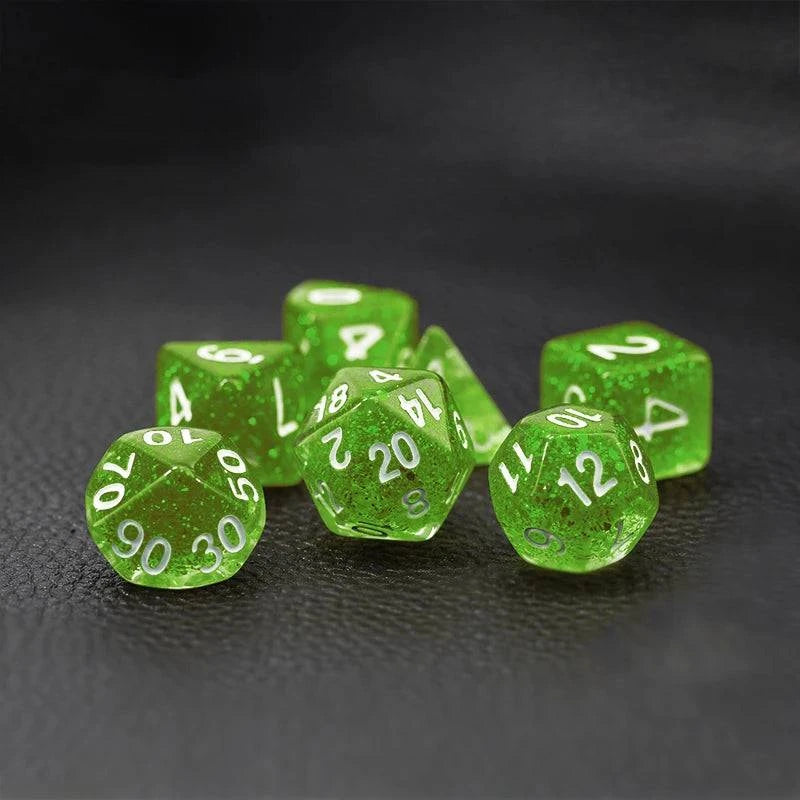 7Pcs/Set Green Dice D&D COC Dice D4 D6 D8 D10 D% D12 D20 Table Games DND RPG Dice Set - The Adventurer's Chest