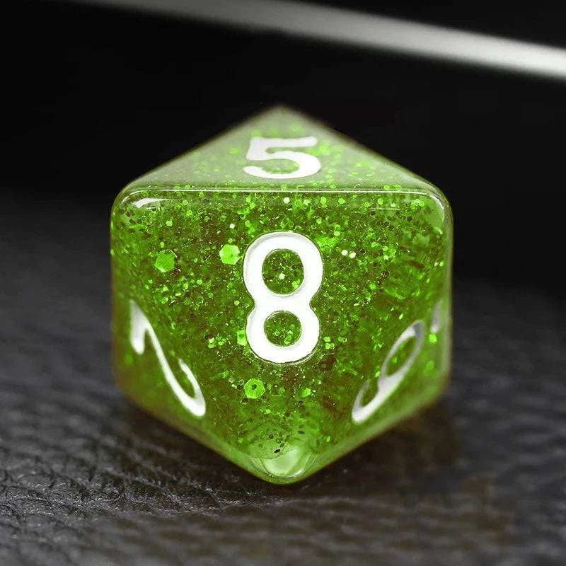 7Pcs/Set Green Dice D&D COC Dice D4 D6 D8 D10 D% D12 D20 Table Games DND RPG Dice Set - The Adventurer's Chest