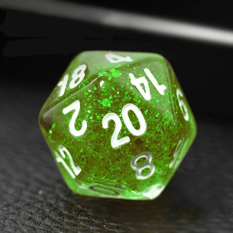 7Pcs/Set Green Dice D&D COC Dice D4 D6 D8 D10 D% D12 D20 Table Games DND RPG Dice Set - The Adventurer's Chest