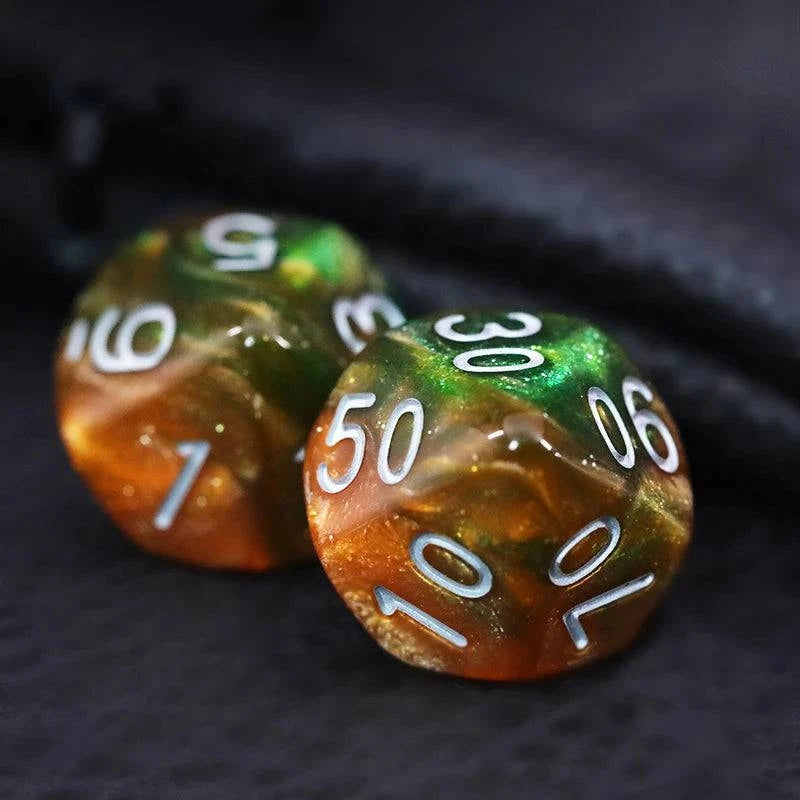 7Pcs/Set Red and Green Starry Sky Dice D&D COC Dice D4 D6 D8 D10 D% D12 D20 Table Games DND RPG Dice Set - The Adventurer's Chest