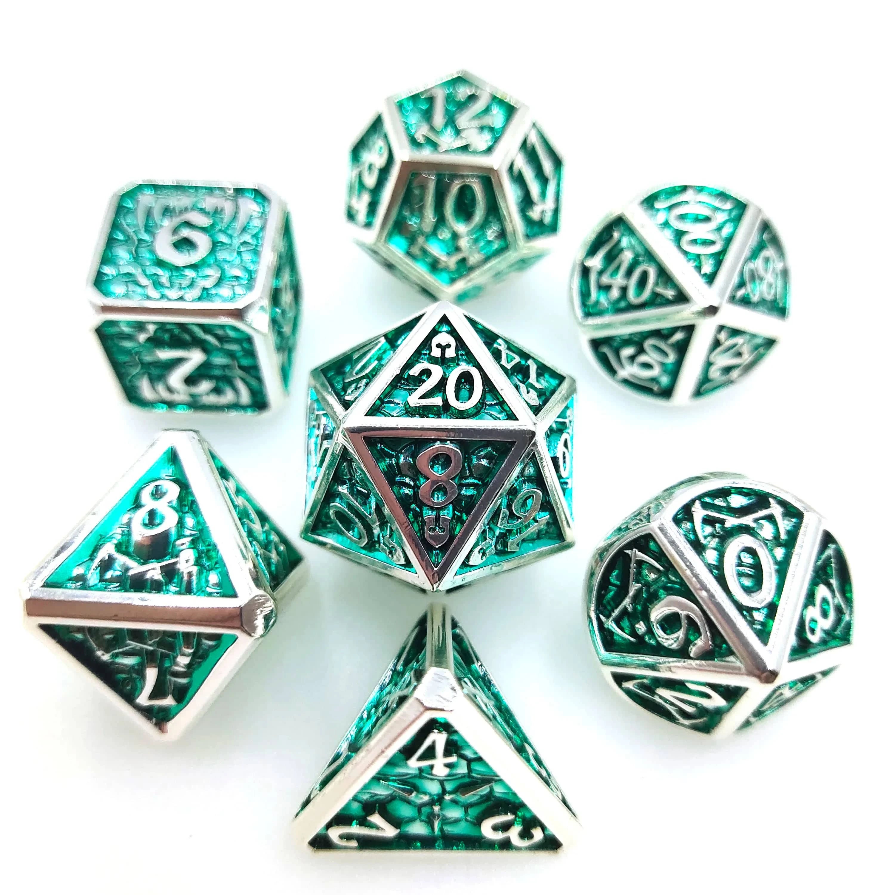 DND Metal Dice Set, D & D Polyhedral, Gift for DND TRPG, Role Playing Board Games, Math Teaching with Velvet Pouch, 7 Pcs - The Adventurer's Chest