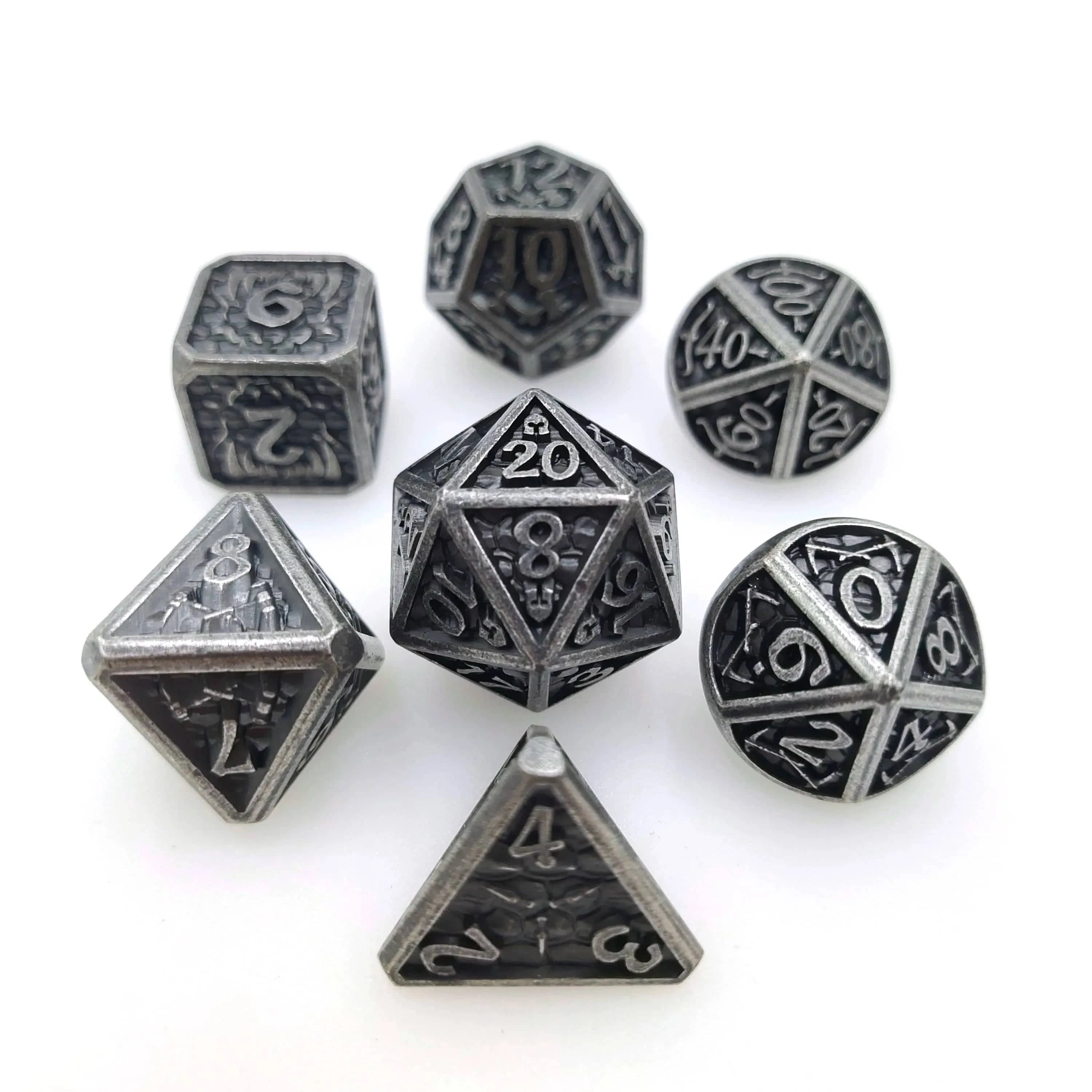 DND Metal Dice Set, D & D Polyhedral, Gift for DND TRPG, Role Playing Board Games, Math Teaching with Velvet Pouch, 7 Pcs - The Adventurer's Chest