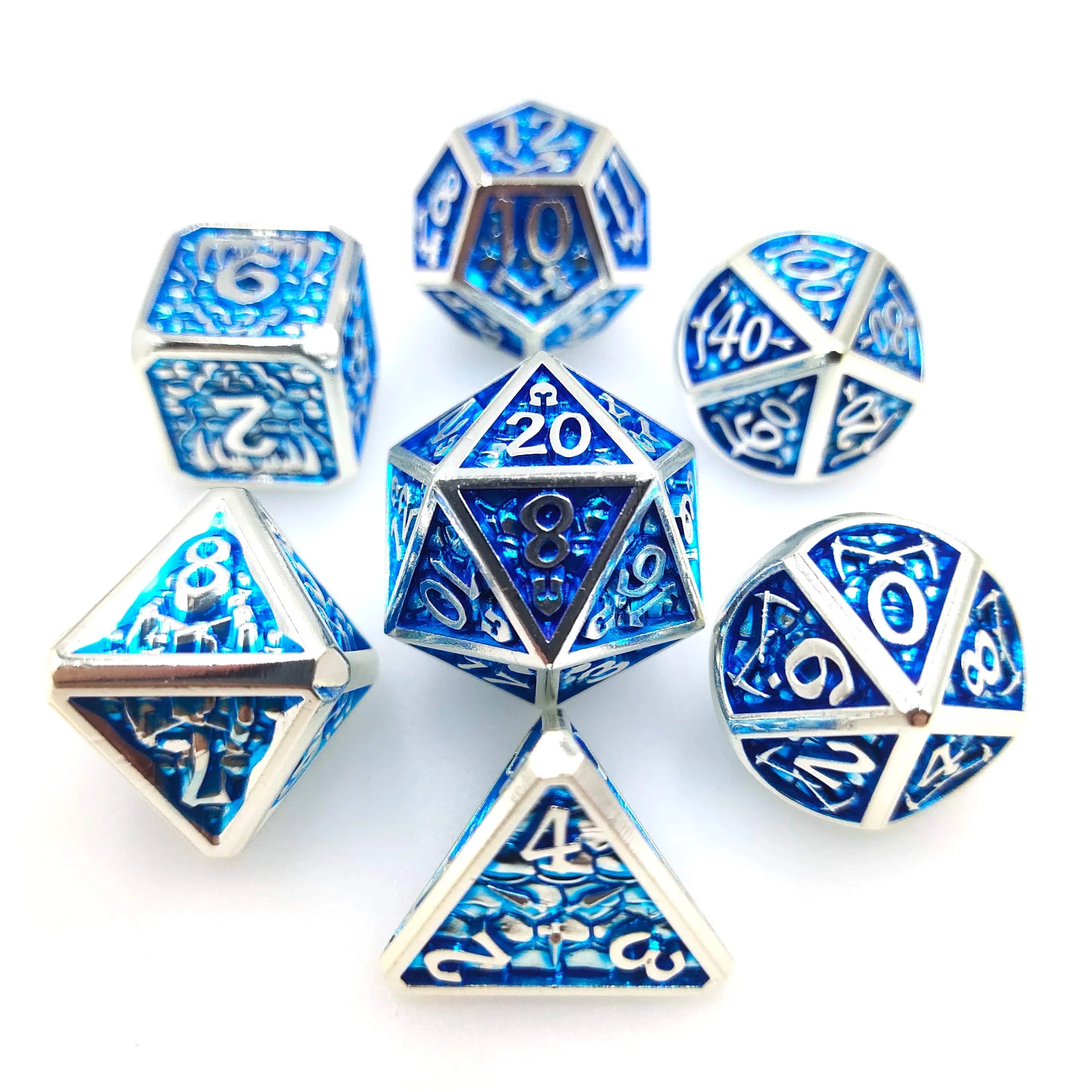 DND Metal Dice Set, D & D Polyhedral, Gift for DND TRPG, Role Playing Board Games, Math Teaching with Velvet Pouch, 7 Pcs - The Adventurer's Chest