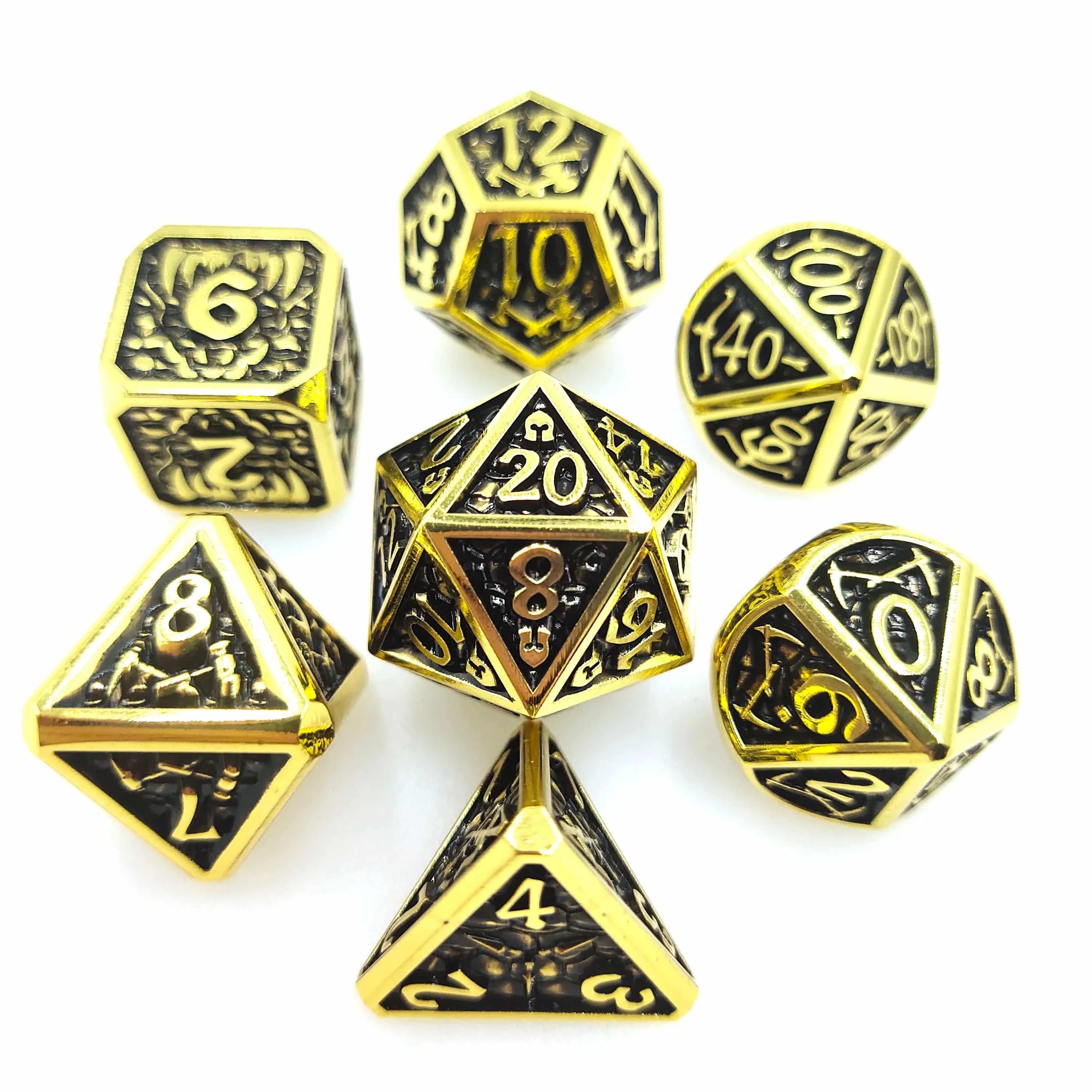 DND Metal Dice Set, D & D Polyhedral, Gift for DND TRPG, Role Playing Board Games, Math Teaching with Velvet Pouch, 7 Pcs - The Adventurer's Chest