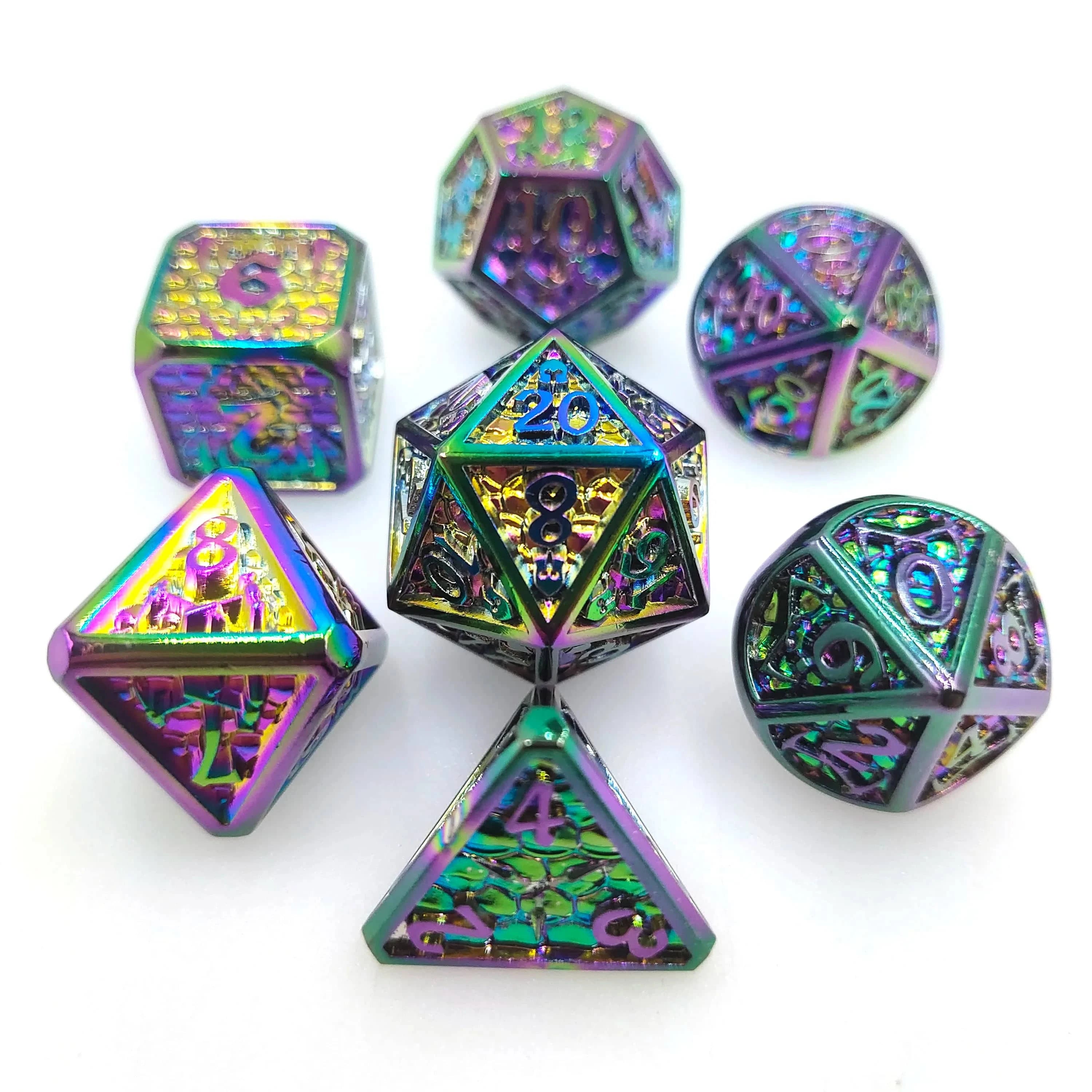 DND Metal Dice Set, D & D Polyhedral, Gift for DND TRPG, Role Playing Board Games, Math Teaching with Velvet Pouch, 7 Pcs - The Adventurer's Chest