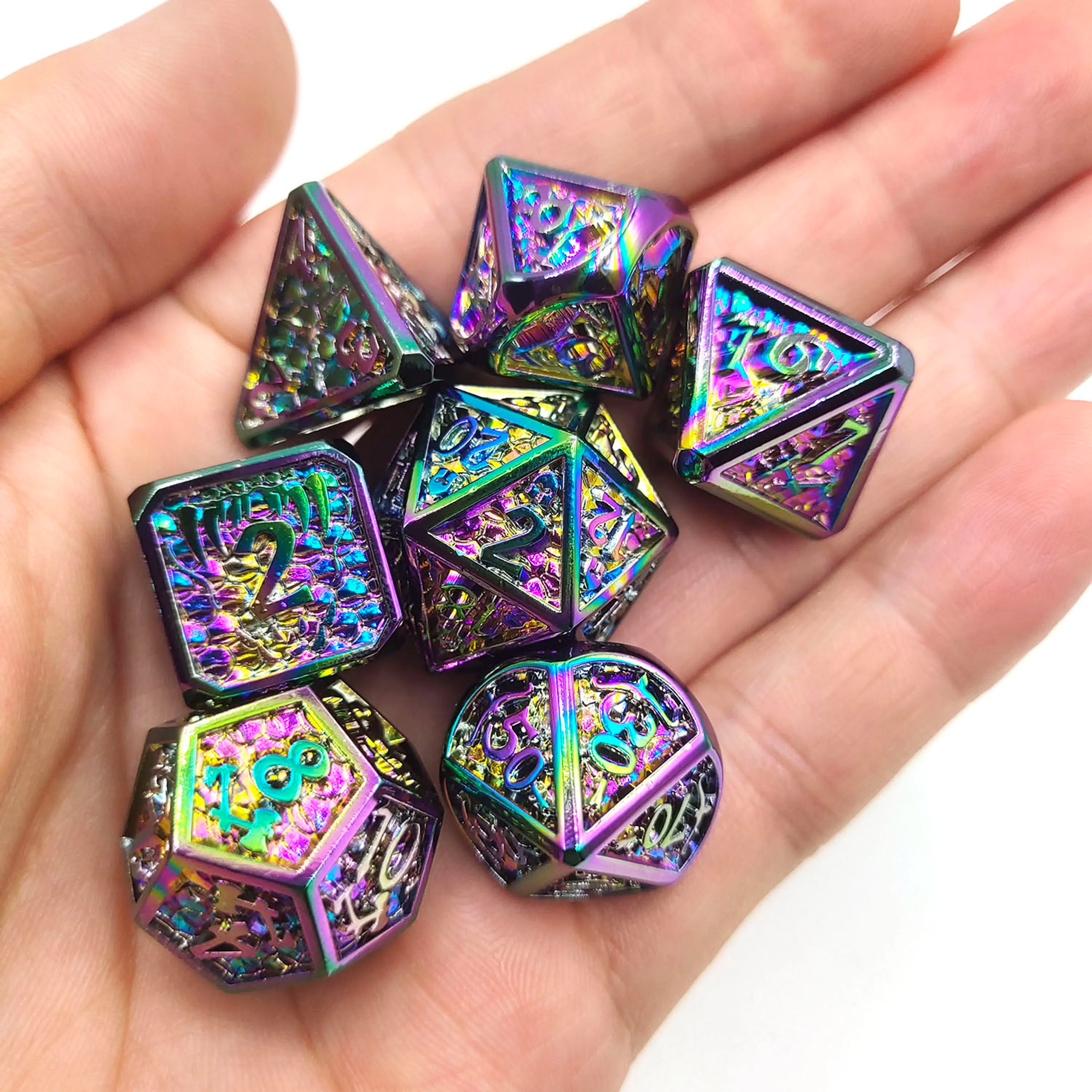 DND Metal Dice Set, D & D Polyhedral, Gift for DND TRPG, Role Playing Board Games, Math Teaching with Velvet Pouch, 7 Pcs - The Adventurer's Chest