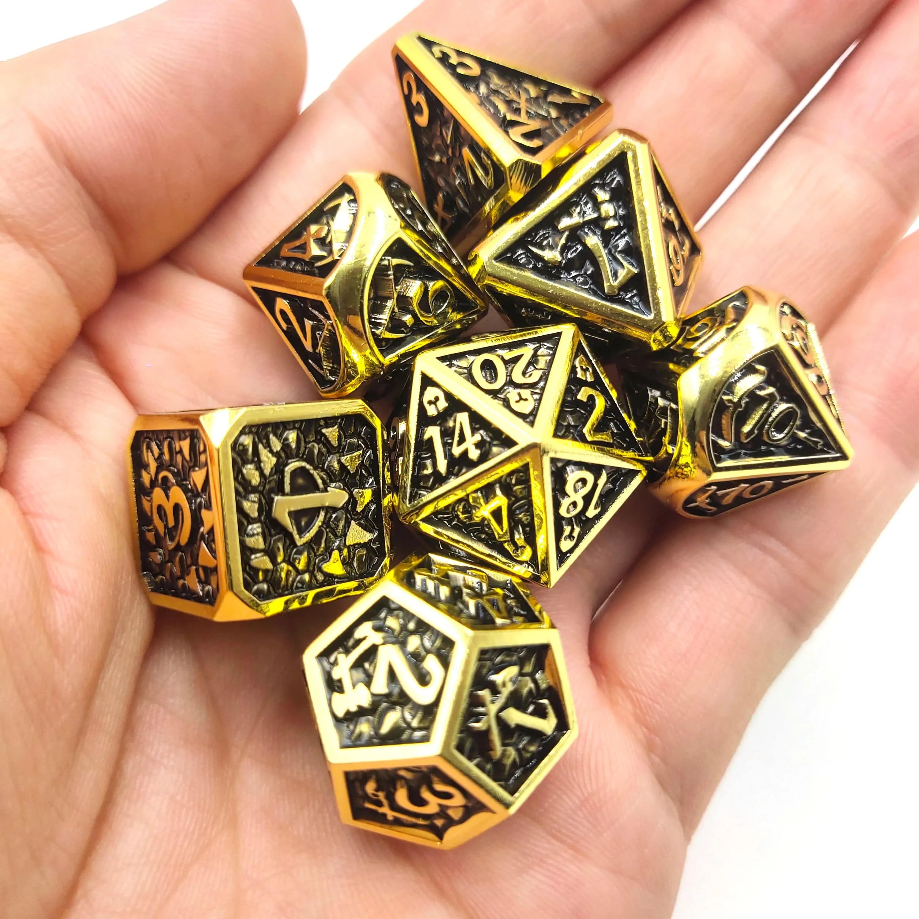 DND Metal Dice Set, D & D Polyhedral, Gift for DND TRPG, Role Playing Board Games, Math Teaching with Velvet Pouch, 7 Pcs - The Adventurer's Chest