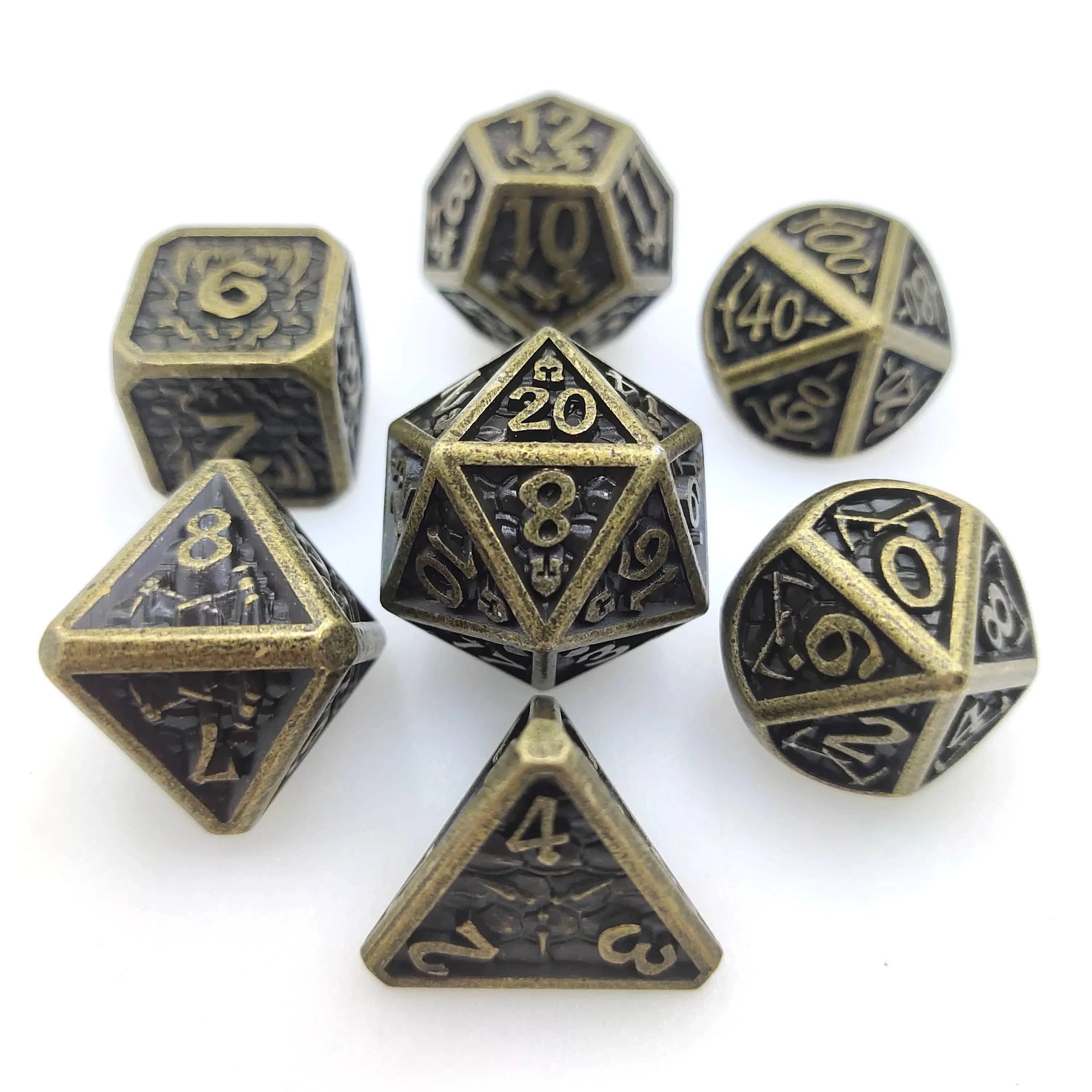 DND Metal Dice Set, D & D Polyhedral, Gift for DND TRPG, Role Playing Board Games, Math Teaching with Velvet Pouch, 7 Pcs - The Adventurer's Chest