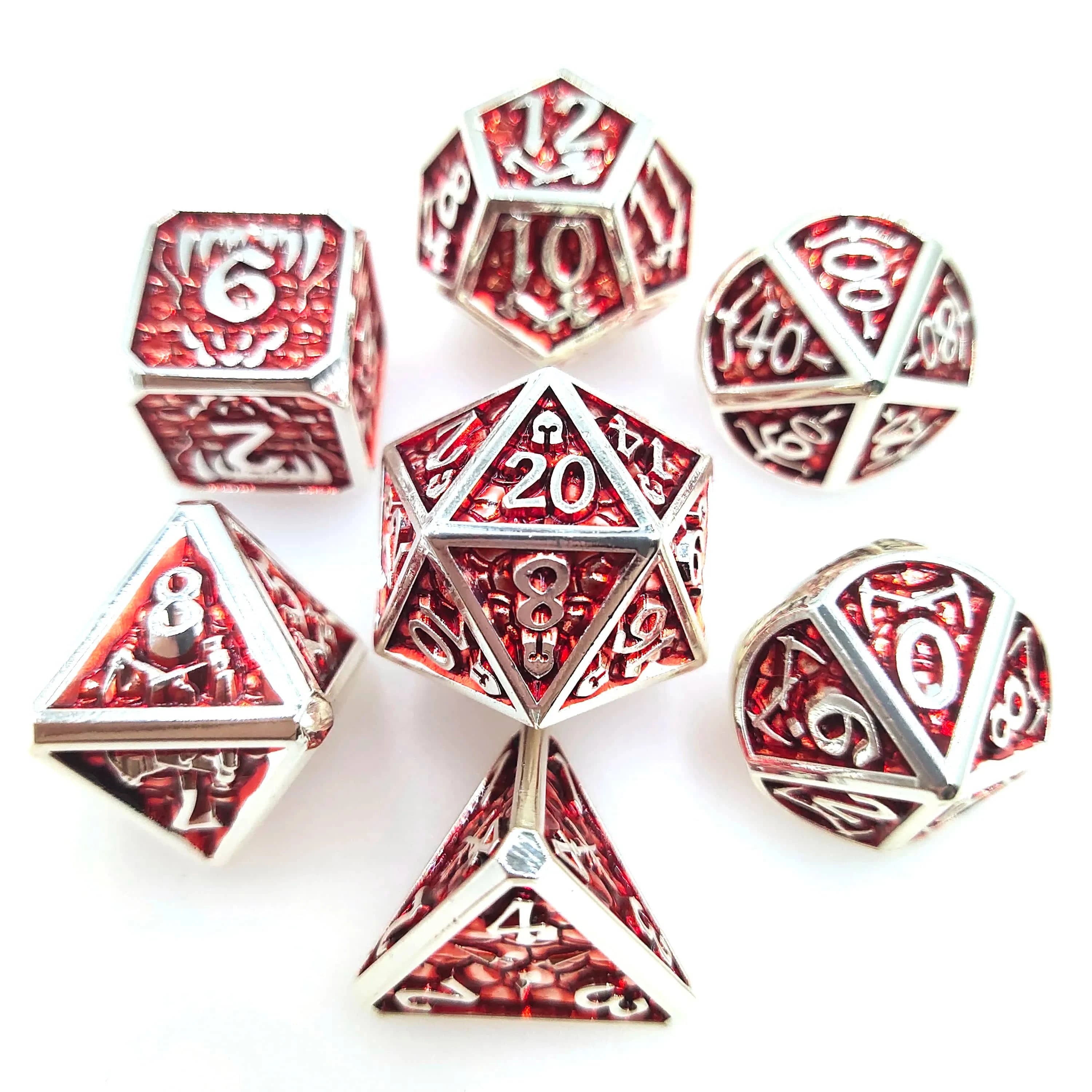 DND Metal Dice Set, D & D Polyhedral, Gift for DND TRPG, Role Playing Board Games, Math Teaching with Velvet Pouch, 7 Pcs - The Adventurer's Chest