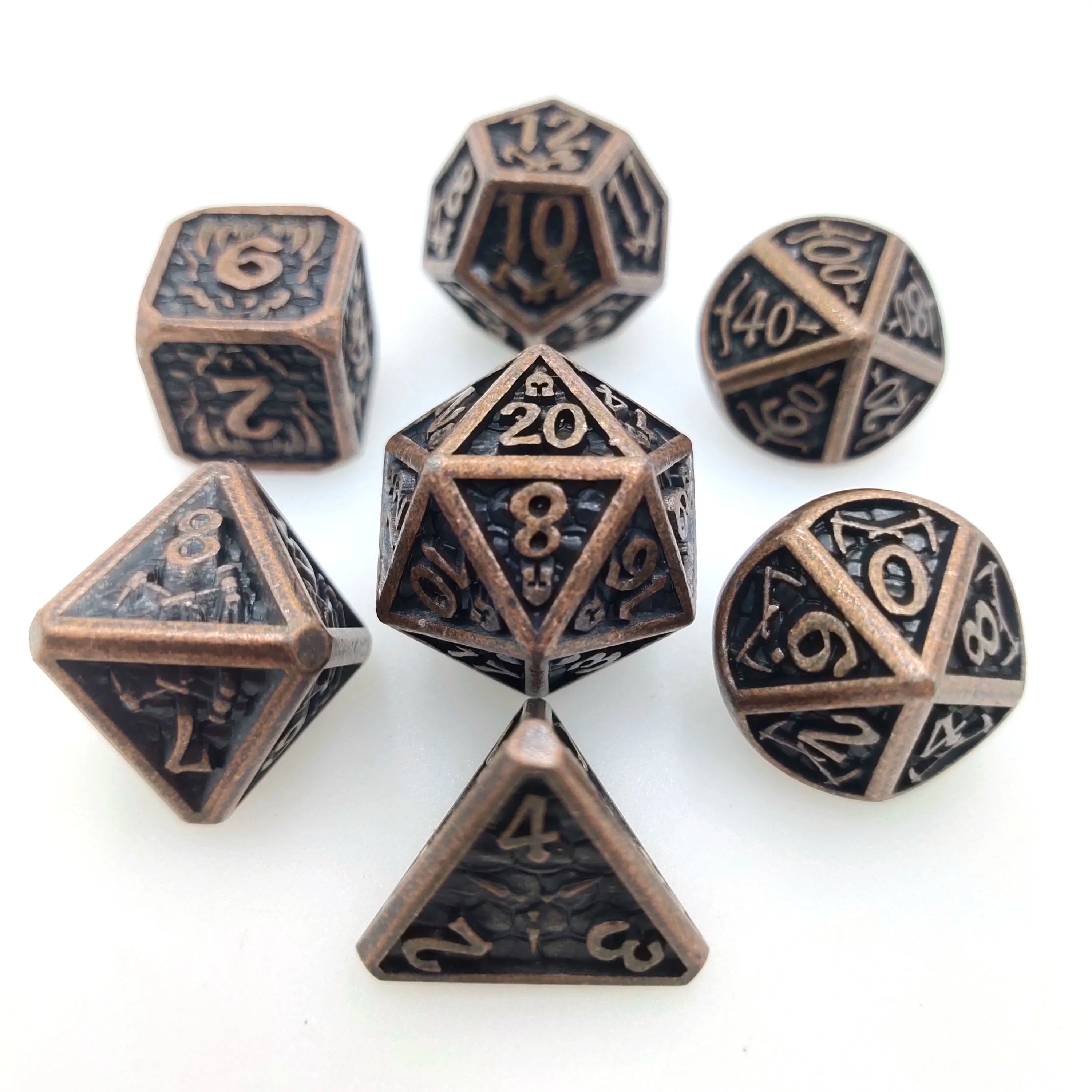 DND Metal Dice Set, D & D Polyhedral, Gift for DND TRPG, Role Playing Board Games, Math Teaching with Velvet Pouch, 7 Pcs - The Adventurer's Chest