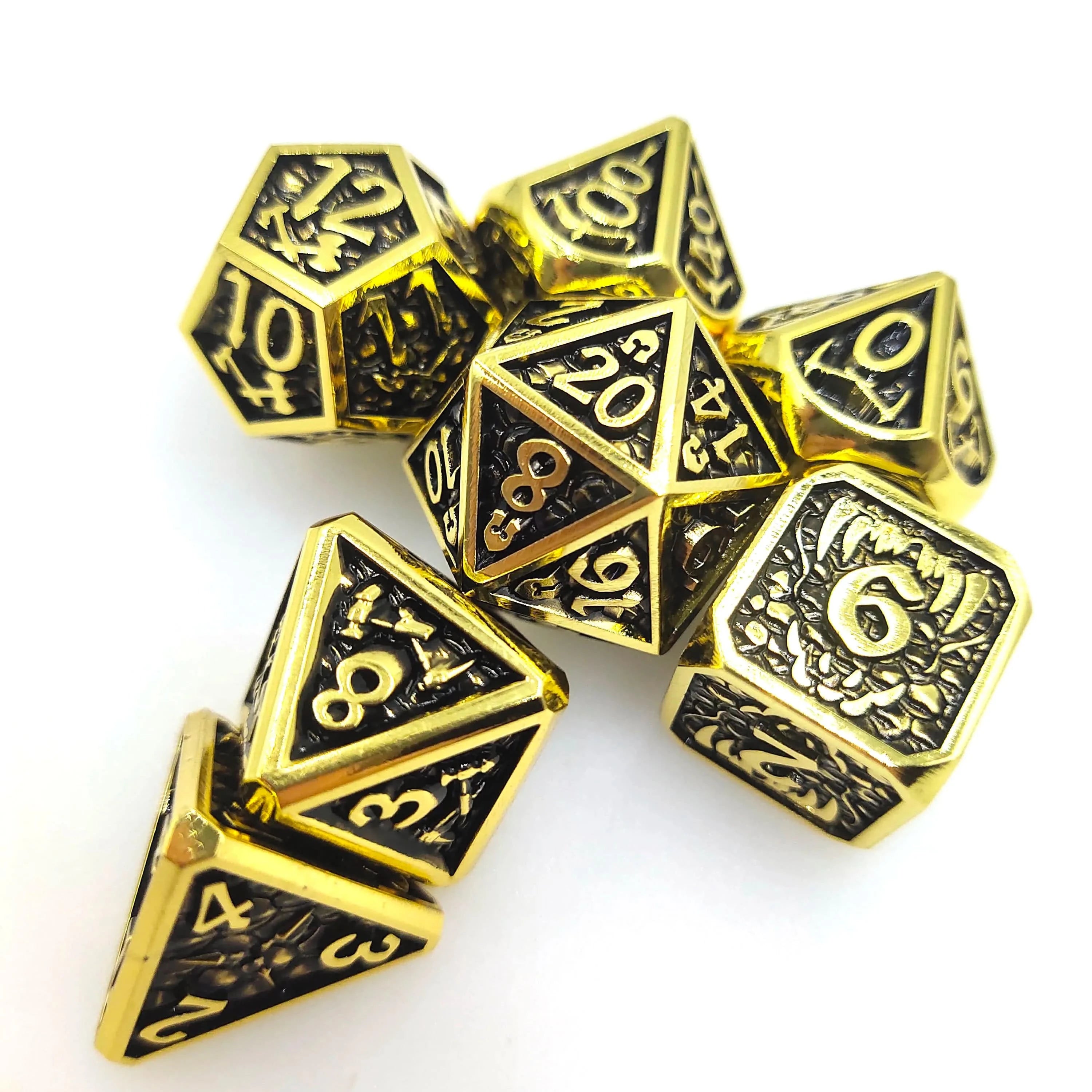 DND Metal Dice Set, D & D Polyhedral, Gift for DND TRPG, Role Playing Board Games, Math Teaching with Velvet Pouch, 7 Pcs - The Adventurer's Chest