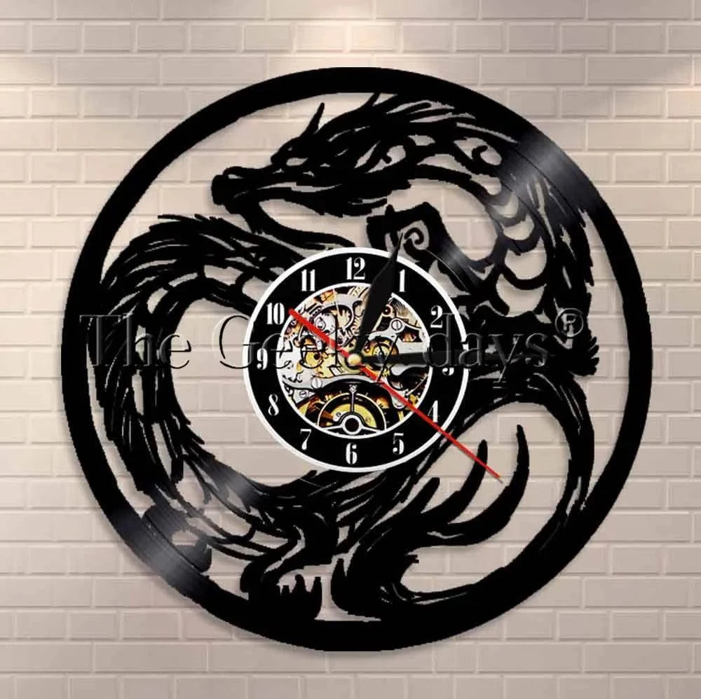 Illuminated Dragon Vinyl Record Wall Art with LED Clock and Remote Control