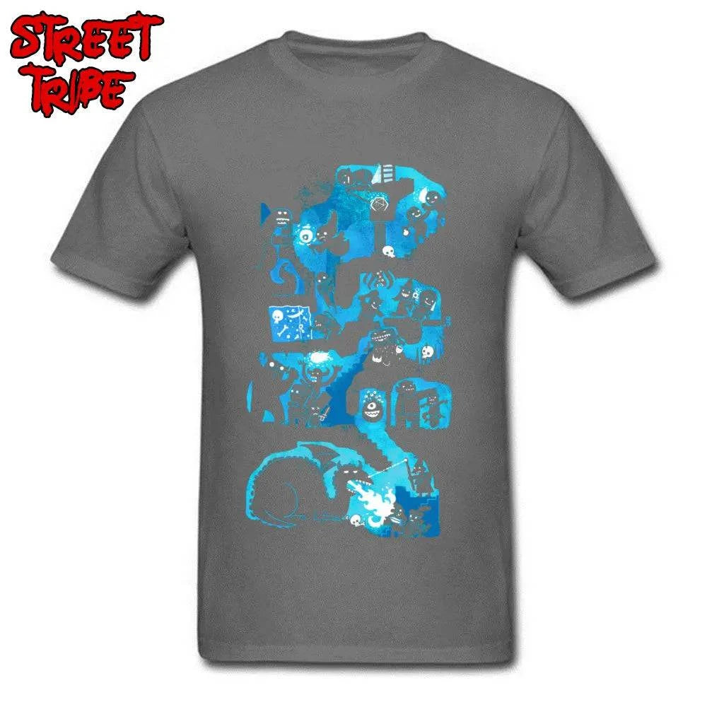 Dungeon Crawlers Men's Hip Hop T-Shirt - Unique Cotton Tees with Dragons and Monsters in Black and Blue - The Adventurer's Chest