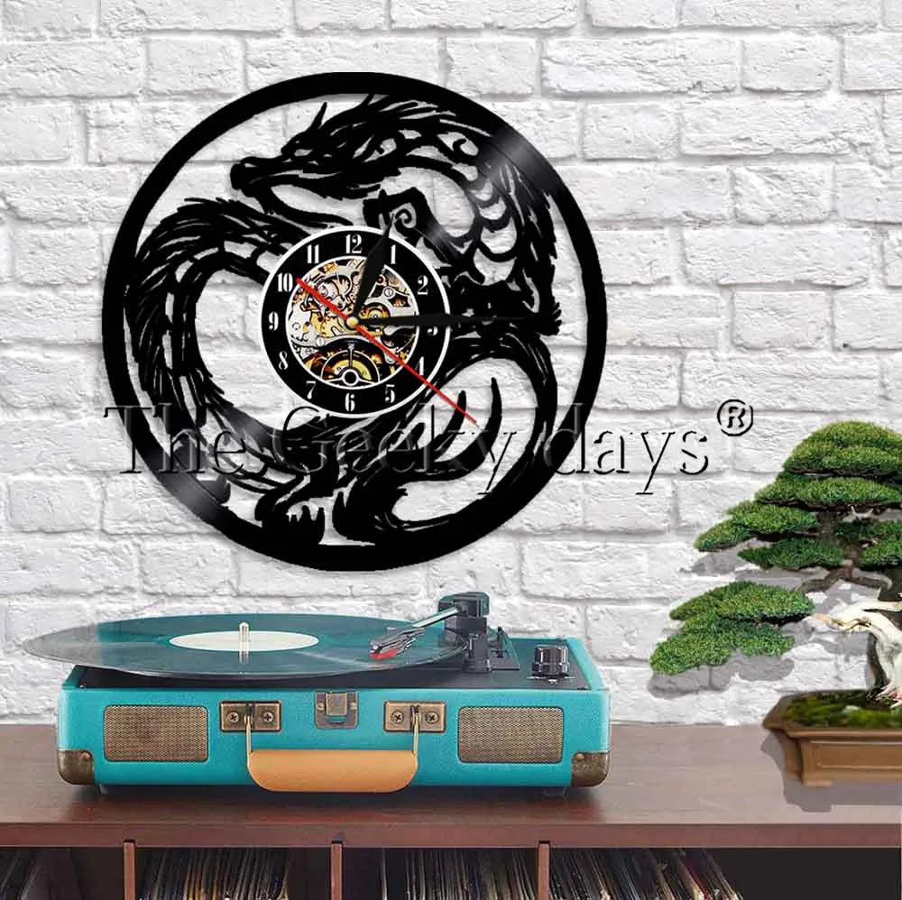 Illuminated Dragon Vinyl Record Wall Art with LED Clock and Remote Control