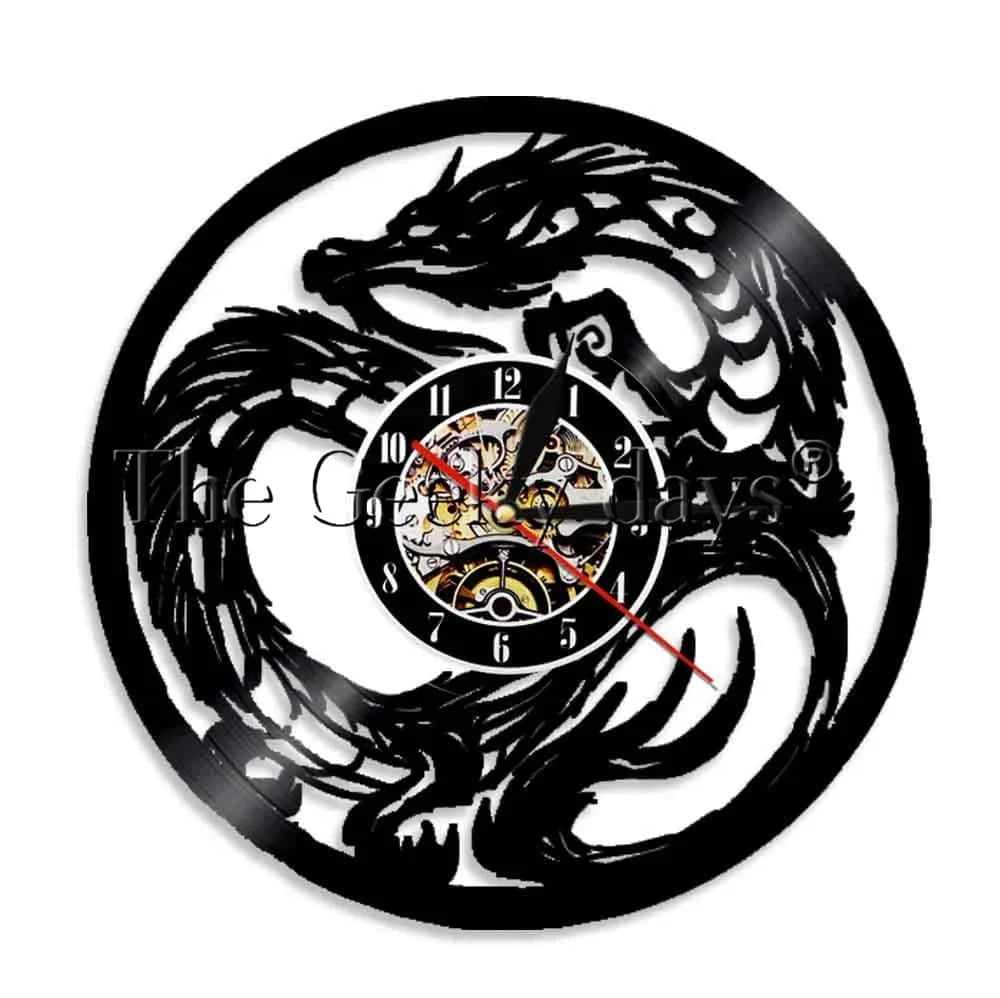 Illuminated Dragon Vinyl Record Wall Art with LED Clock and Remote Control