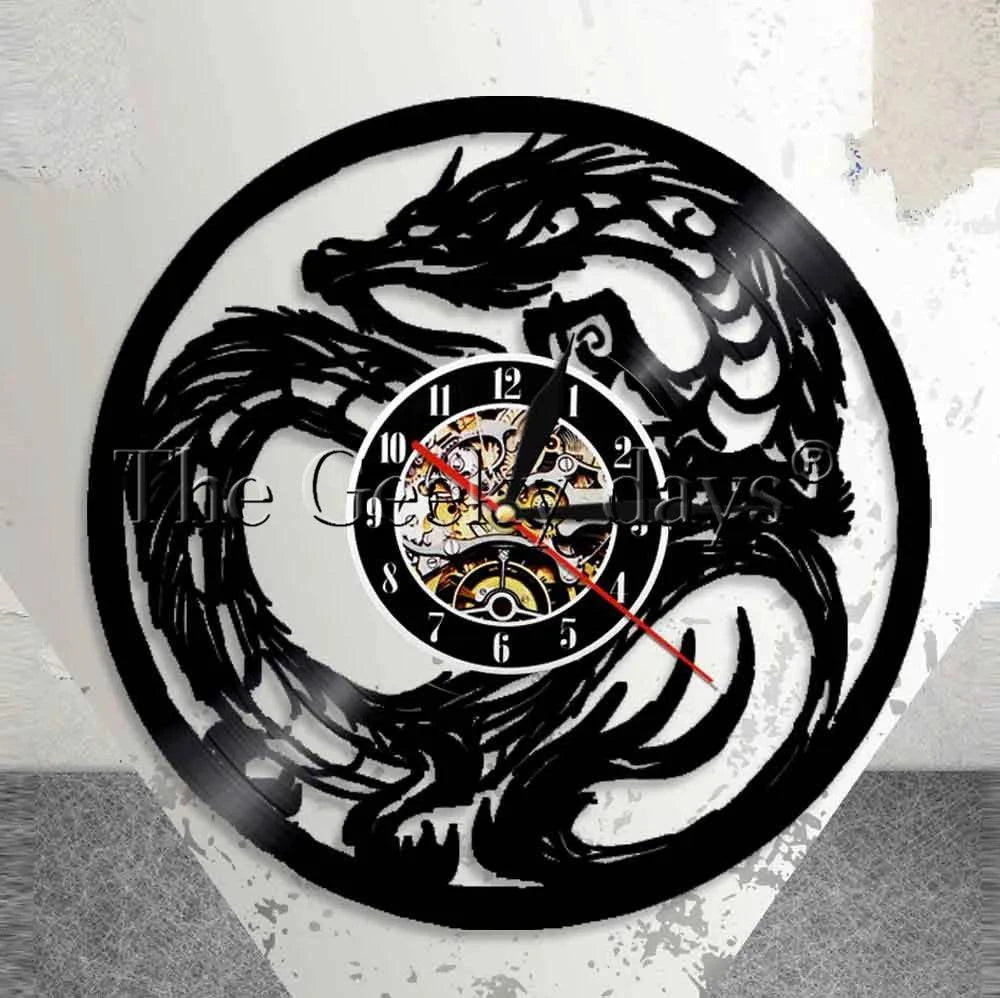 Illuminated Dragon Vinyl Record Wall Art with LED Clock and Remote Control