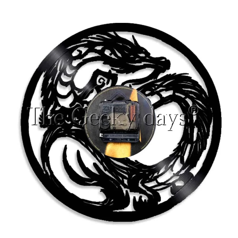 Illuminated Dragon Vinyl Record Wall Art with LED Clock and Remote Control