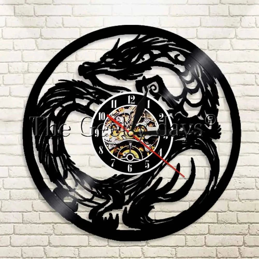 Illuminated Dragon Vinyl Record Wall Art with LED Clock and Remote Control