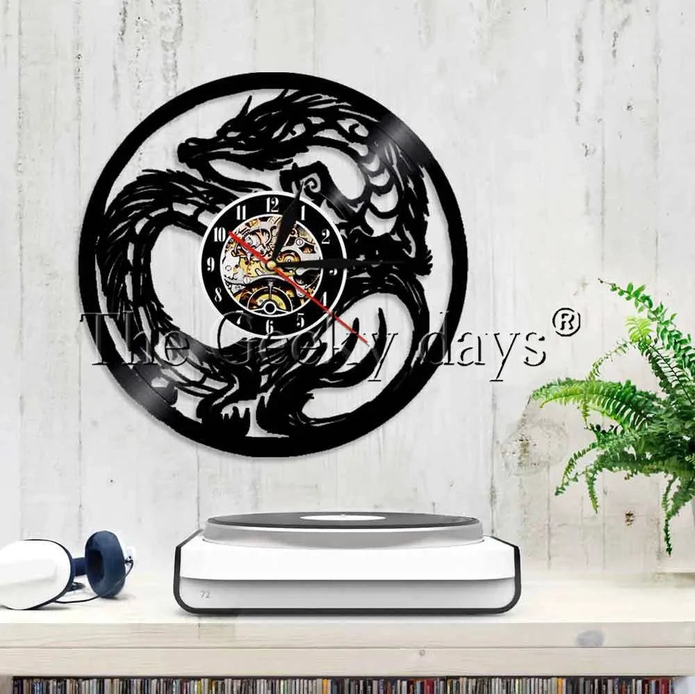 Illuminated Dragon Vinyl Record Wall Art with LED Clock and Remote Control