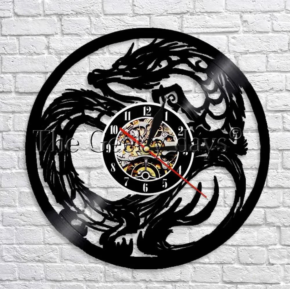 Illuminated Dragon Vinyl Record Wall Art with LED Clock and Remote Control