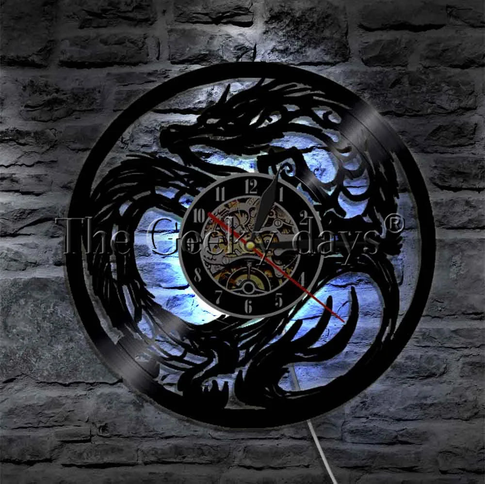 Illuminated Dragon Vinyl Record Wall Art with LED Clock and Remote Control