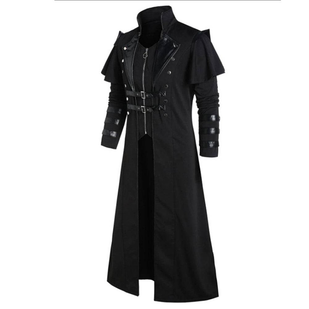 Gothic Steampunk Long Jacket for Men - Medieval Fantasy Coat for Cosplay, Halloween, and Carnival Parties