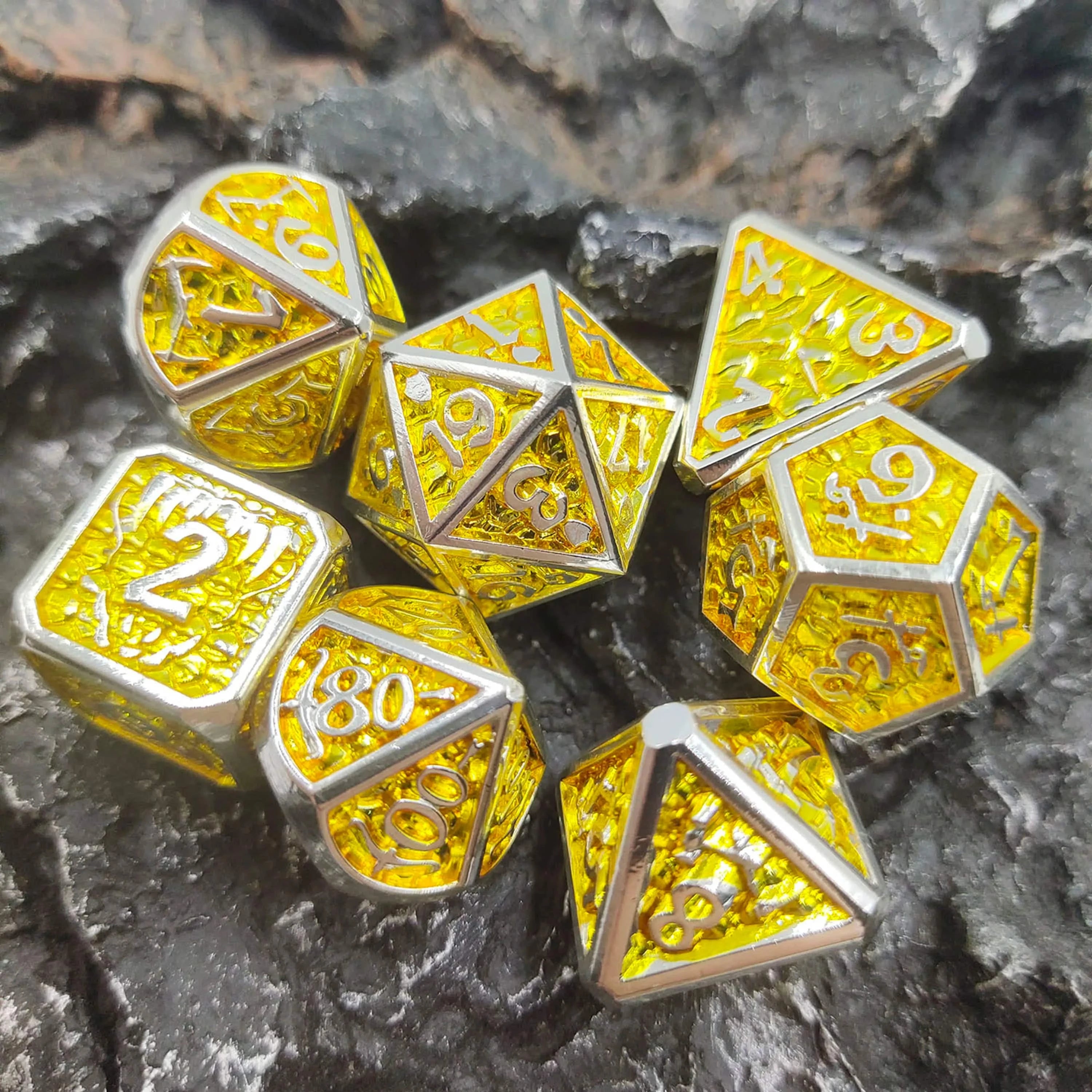 DND Metal Dice Set, D & D Polyhedral, Gift for DND TRPG, Role Playing Board Games, Math Teaching with Velvet Pouch, 7 Pcs - The Adventurer's Chest