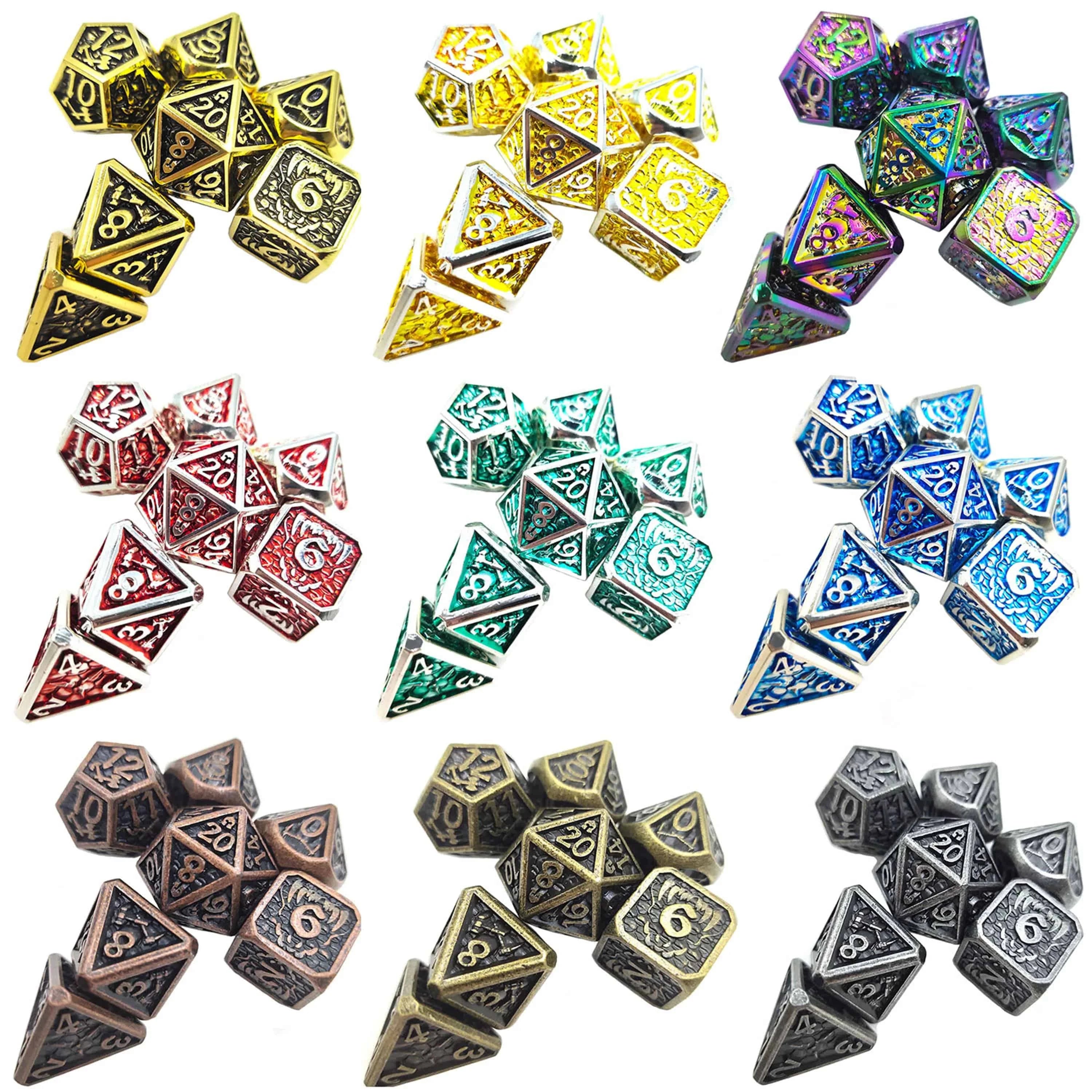 DND Metal Dice Set, D & D Polyhedral, Gift for DND TRPG, Role Playing Board Games, Math Teaching with Velvet Pouch, 7 Pcs - The Adventurer's Chest