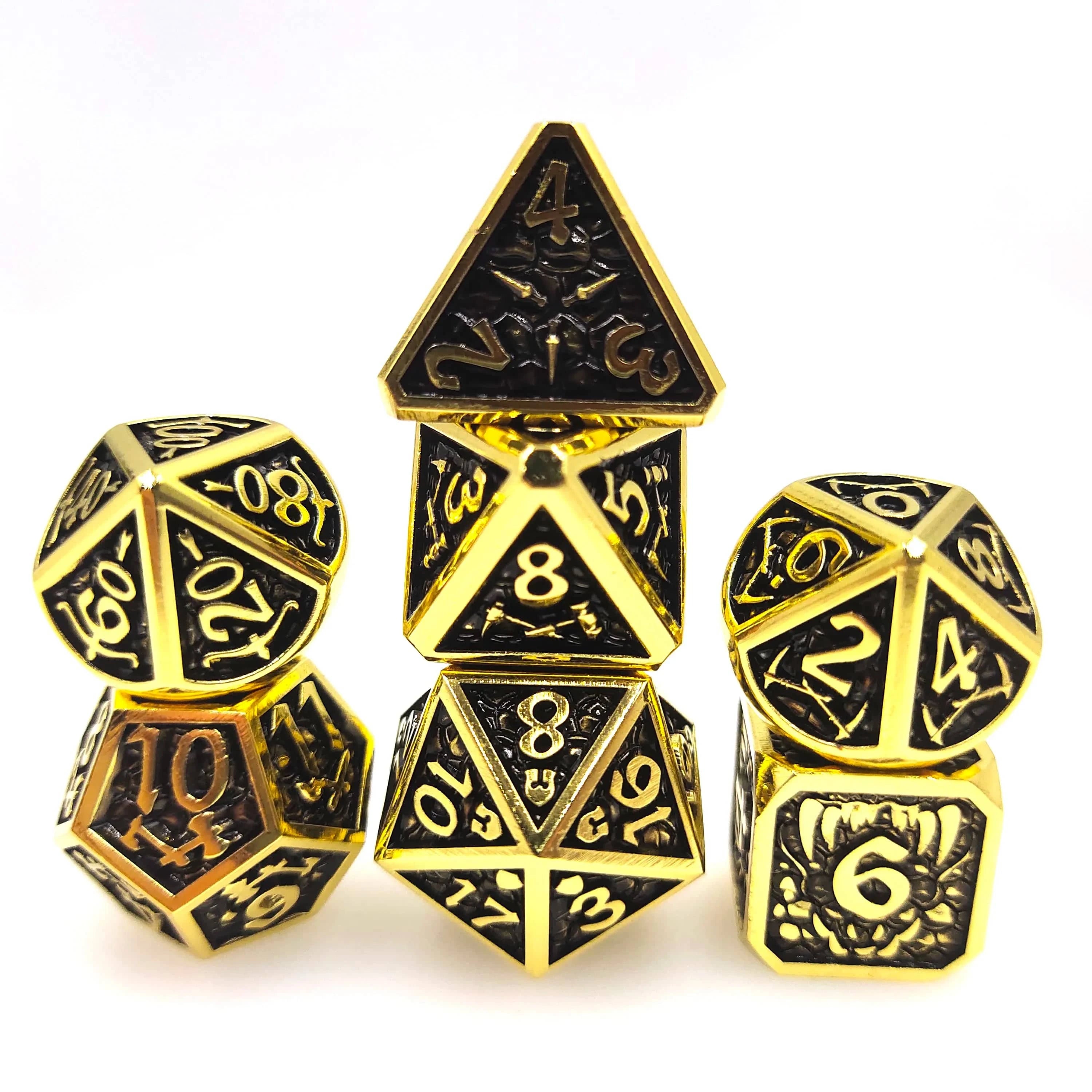 DND Metal Dice Set, D & D Polyhedral, Gift for DND TRPG, Role Playing Board Games, Math Teaching with Velvet Pouch, 7 Pcs - The Adventurer's Chest