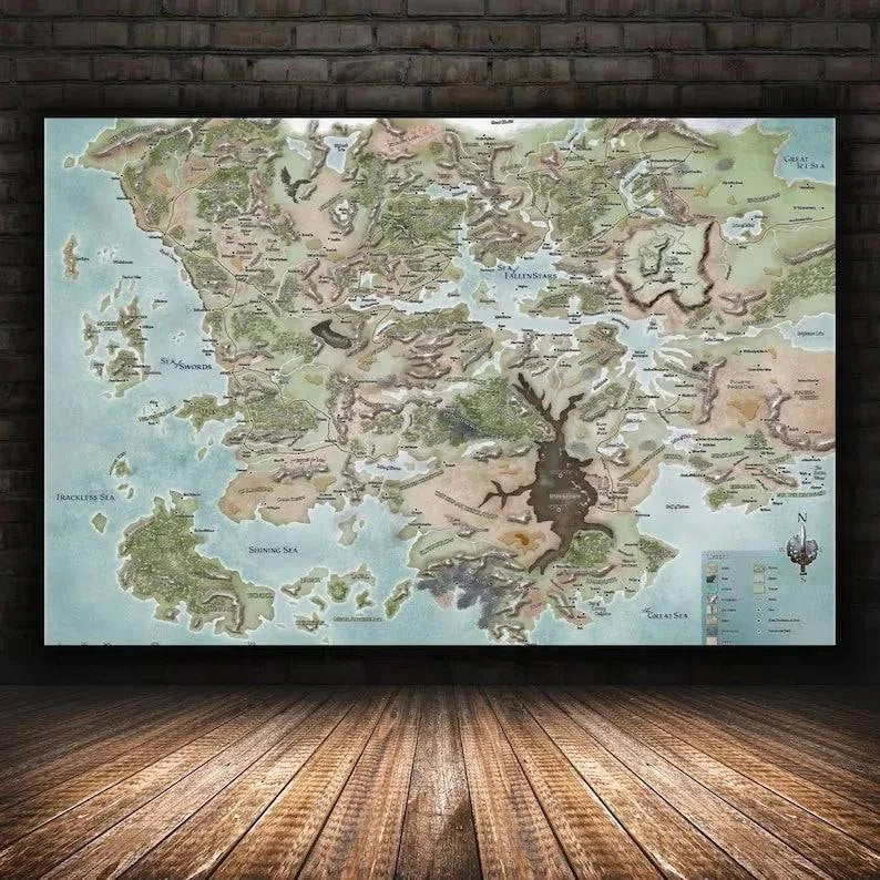 Forgotten Realms Dungeons & Dragons Canvas Map Art Print - HD Wall Decor for Gaming Enthusiasts