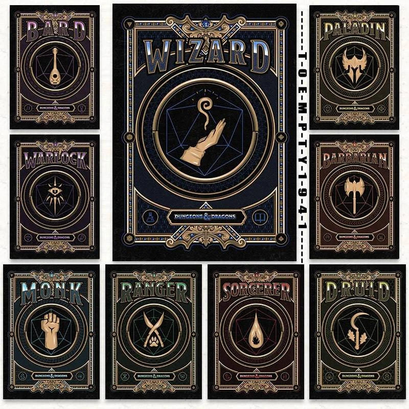 Dungeons and Dragons Class Symbols Canvas Art Print for Gaming Room Decor