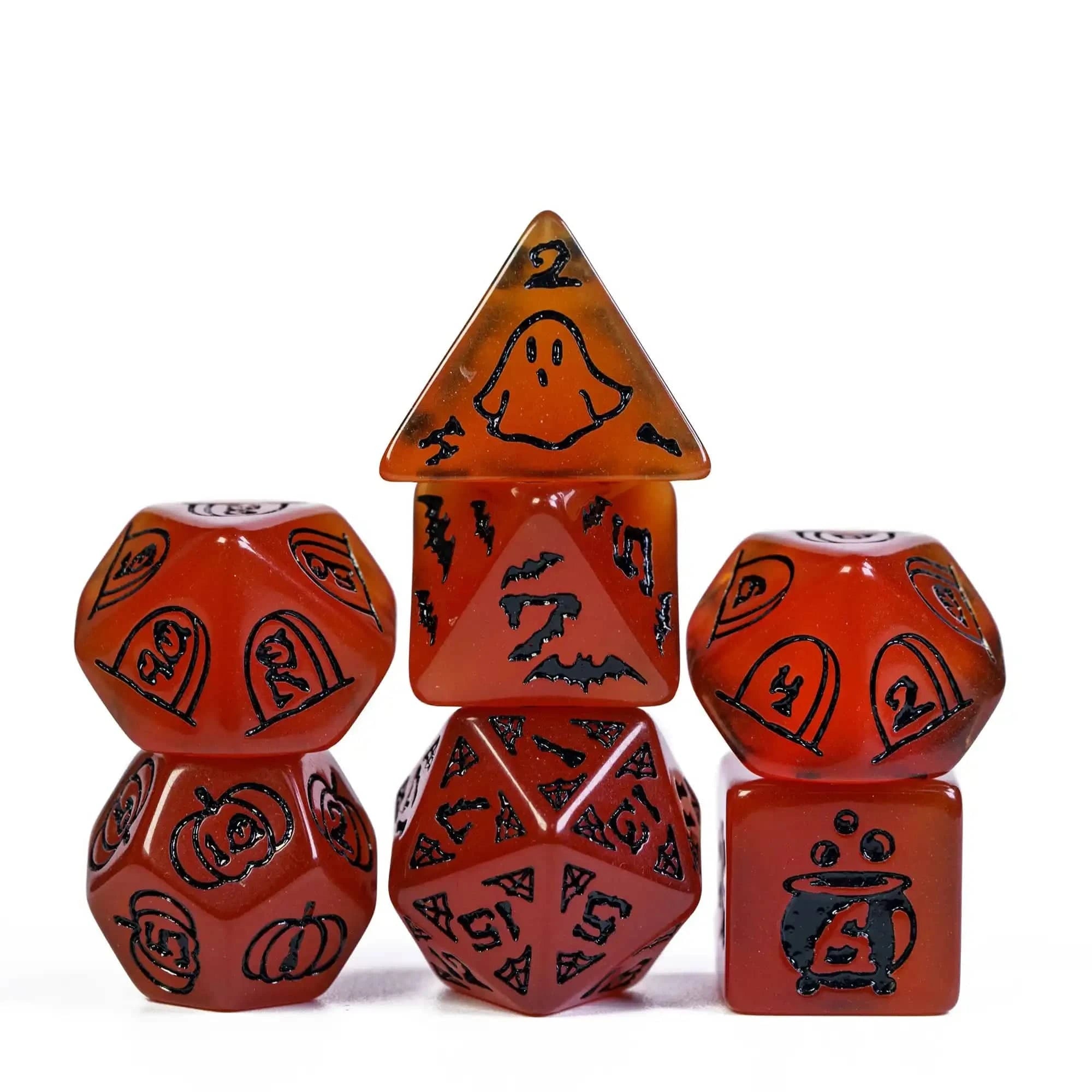 CRITALLIC-Halloween Dice Set, Pumpkin Bat Ghost, Polyhedral D&D Dice for Role Playing Game, D4-D20 Festival Gift, New, 7Pcs - The Adventurer's Chest