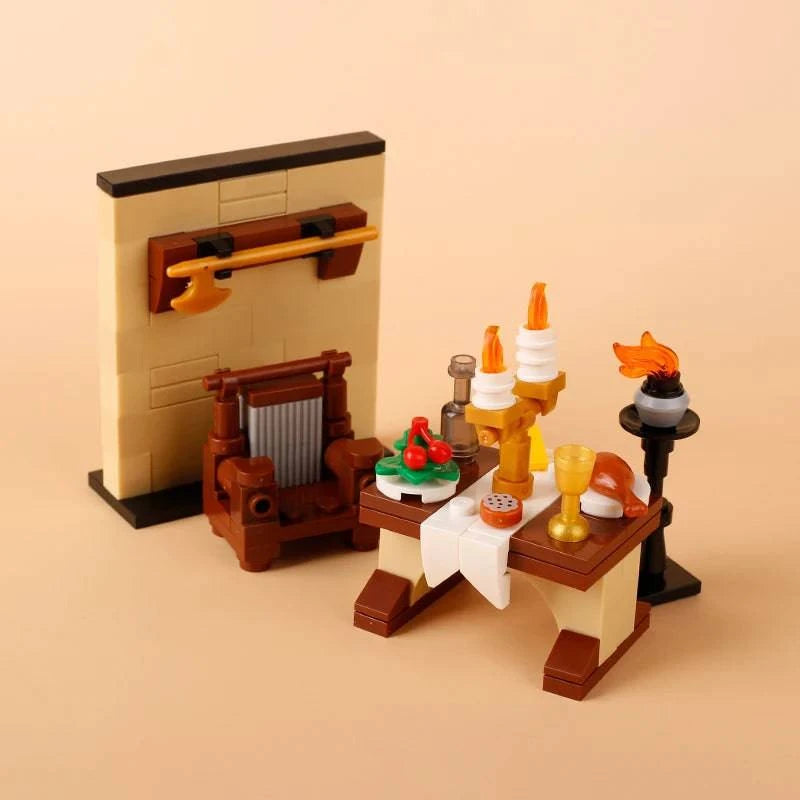 Medieval Castle Building Blocks Set with Kitchen, Bedroom, Dining Room, and Soldier Figures - Creative Assembly Toy