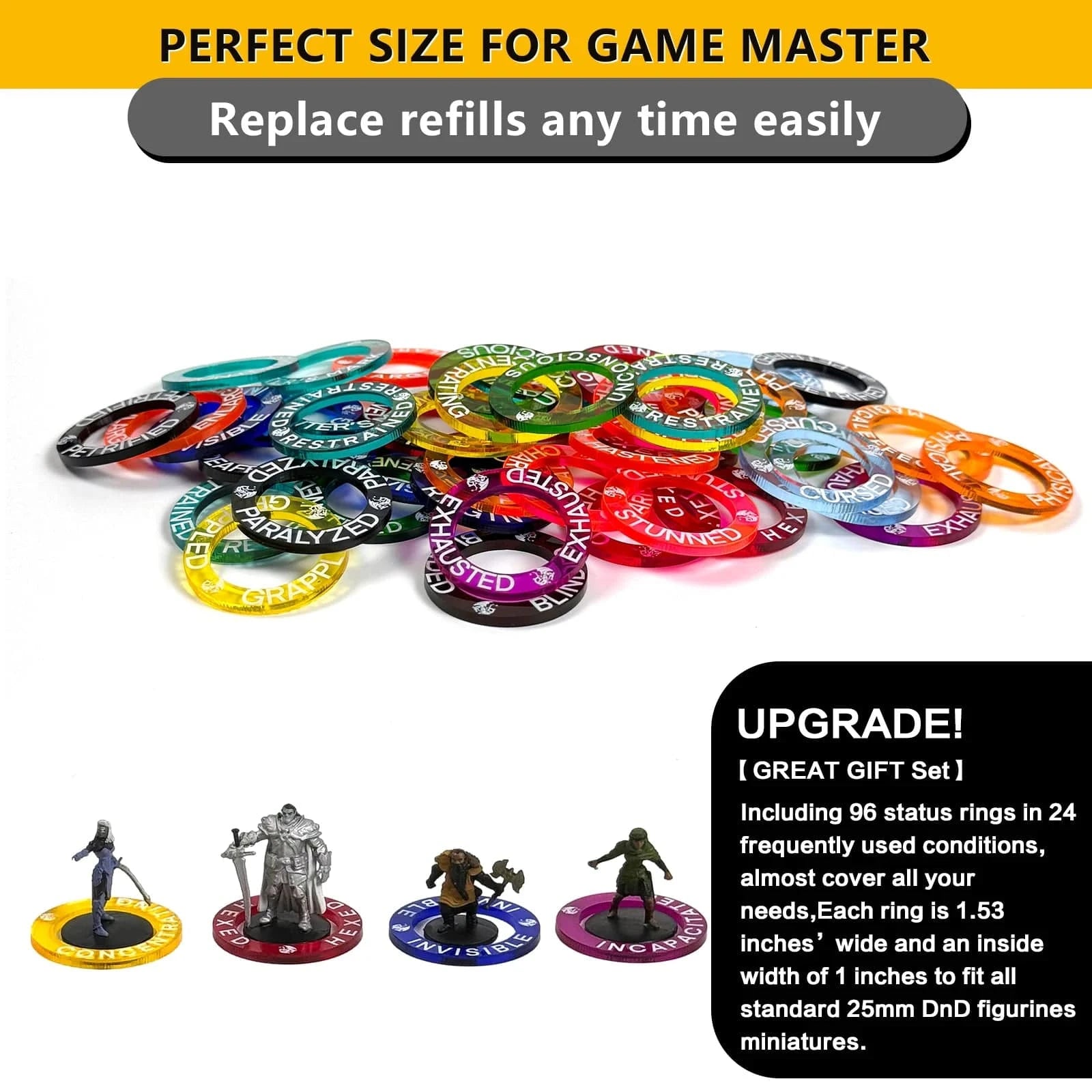 Dungeons and Dragons Status Effect Tracking Rings - 96 Customizable Markers for Enhanced Gameplay