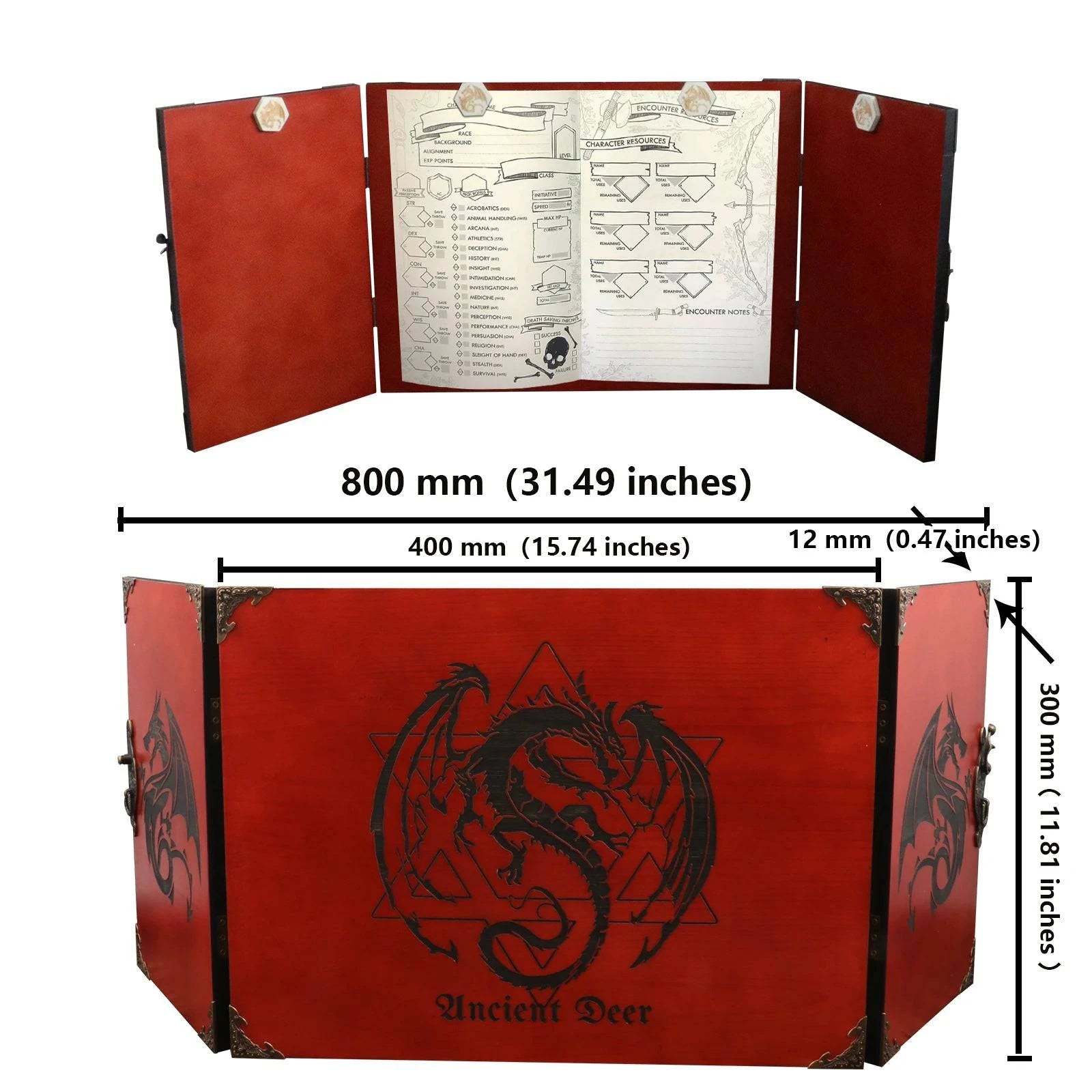 Handcrafted Wooden DM Screen with Dragon Engraving - Perfect D&D Gift for Dungeon Masters and RPG Gamers - The Adventurer's Chest