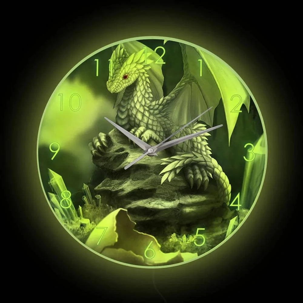 Enchanted Baby Dragon LED Wall Clock - Glow-in-the-Dark Fantasy Decor for Kids' Rooms