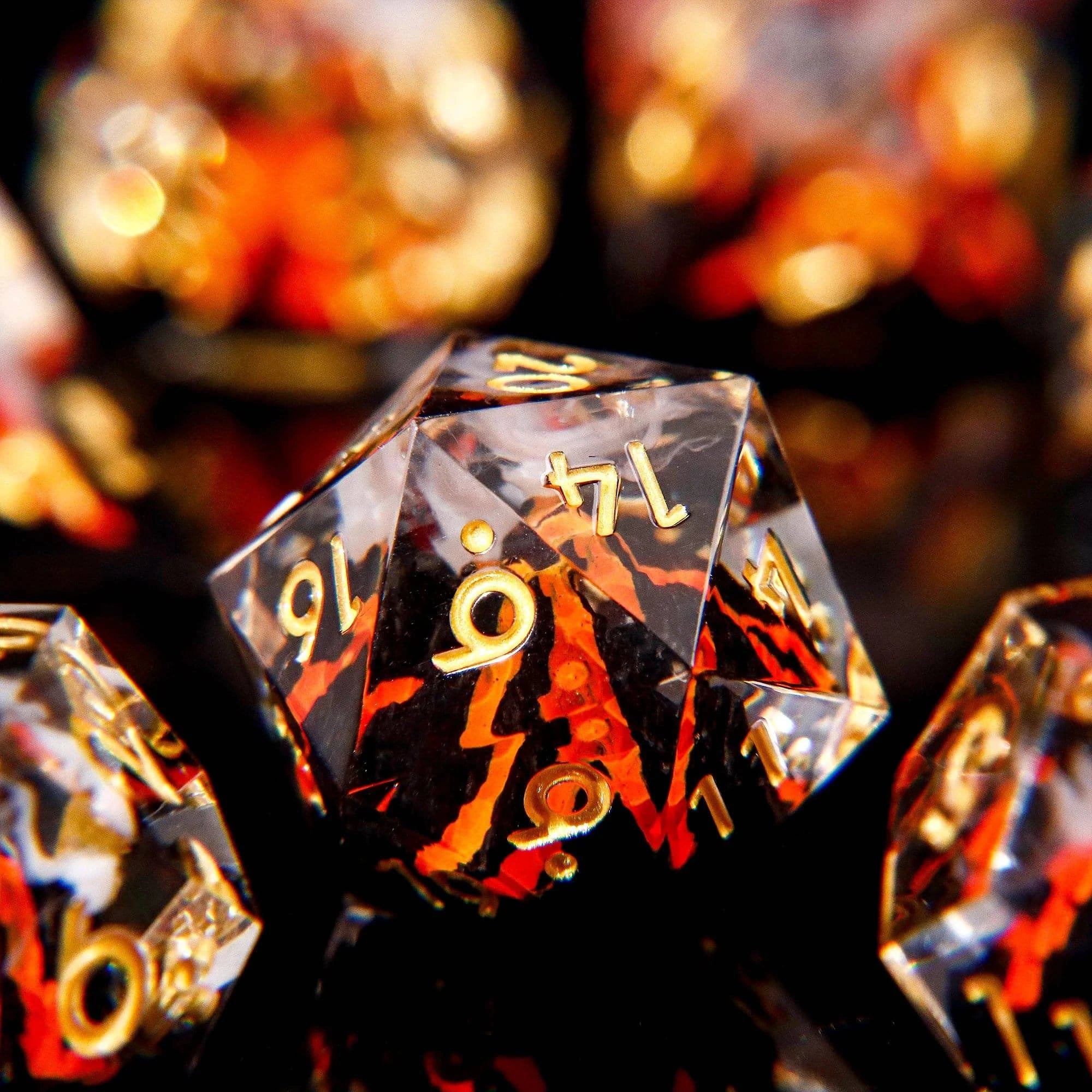 DnD Handmade Death Volcano Dice Set for Dungeons and Dragons, D&D Full Set Sharp Edge Resin Dice, Role Playing Games - The Adventurer's Chest