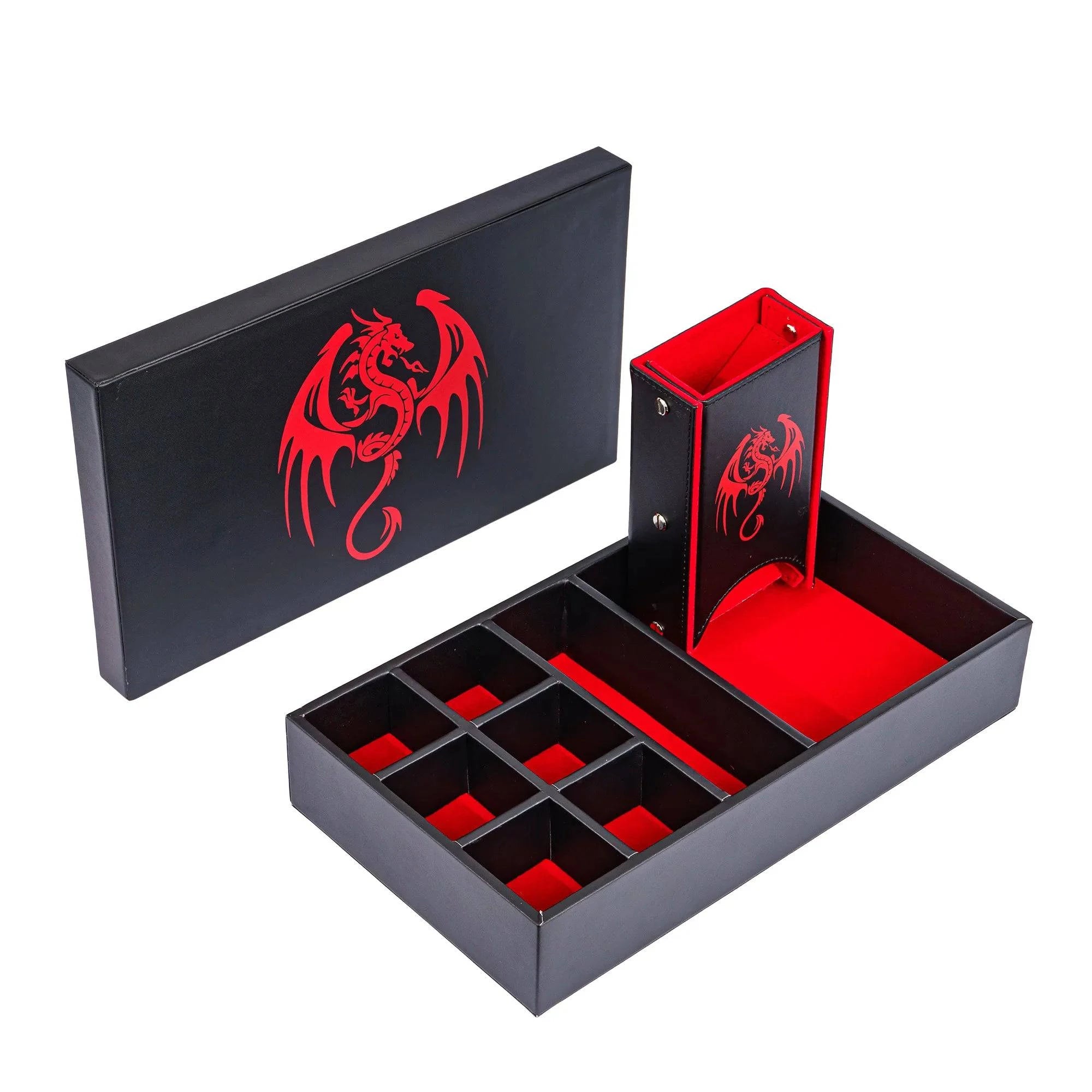 Premium 3-in-1 Dragon Dice Holder: Leather Dice Case, Rolling Tray, and Tower for D&D & RPG Enthusiasts