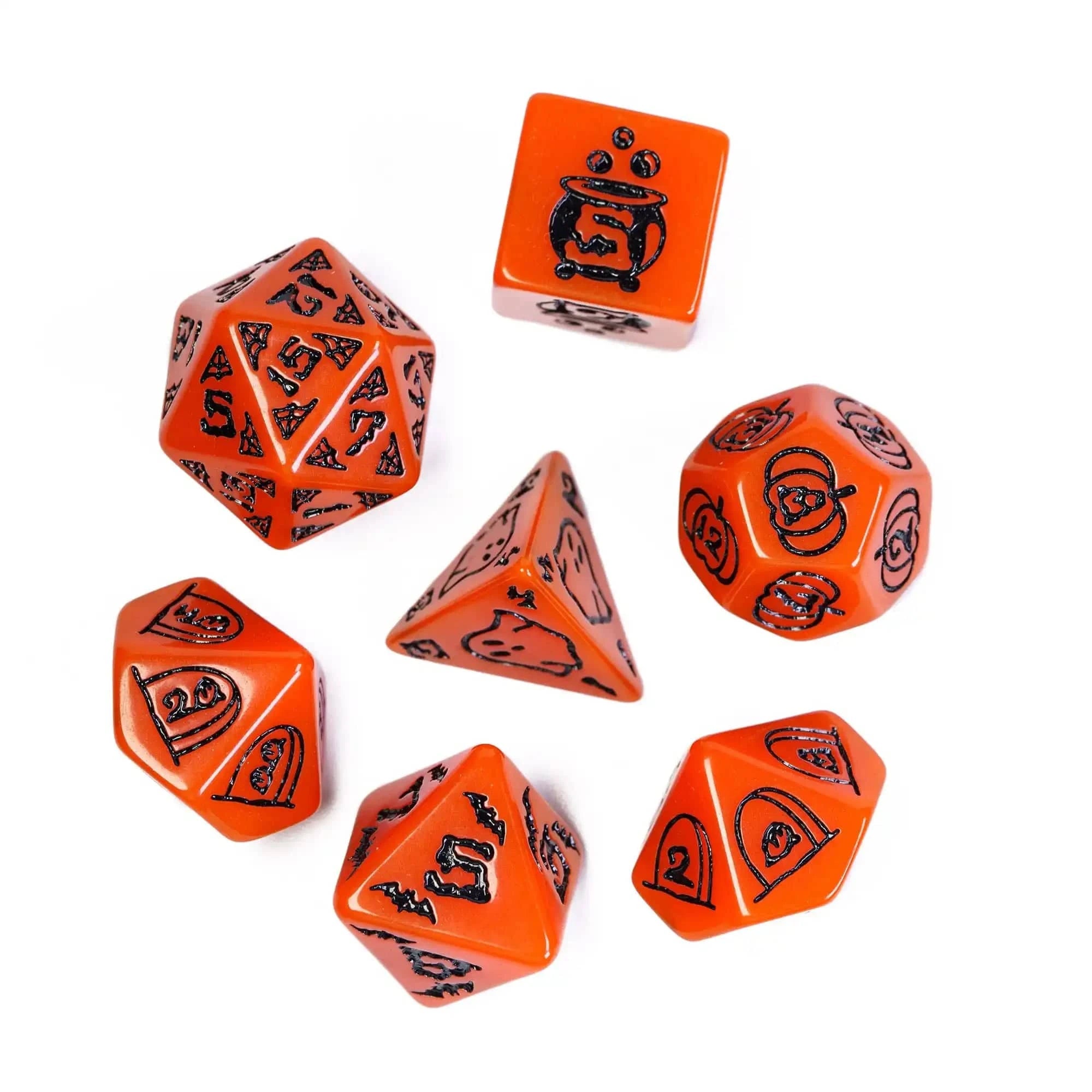 CRITALLIC-Halloween Dice Set, Pumpkin Bat Ghost, Polyhedral D&D Dice for Role Playing Game, D4-D20 Festival Gift, New, 7Pcs - The Adventurer's Chest