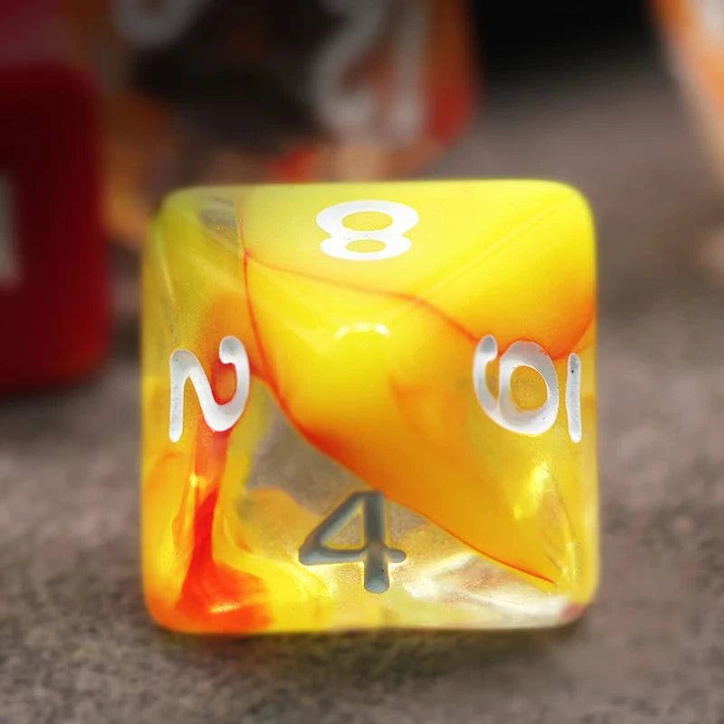 7Pcs/Set Orange and Yellow Transparent Dice D&D COC Dice D4 D6 D8 D10 D% D12 D20 Table Games DND RPG Dice Set - The Adventurer's Chest