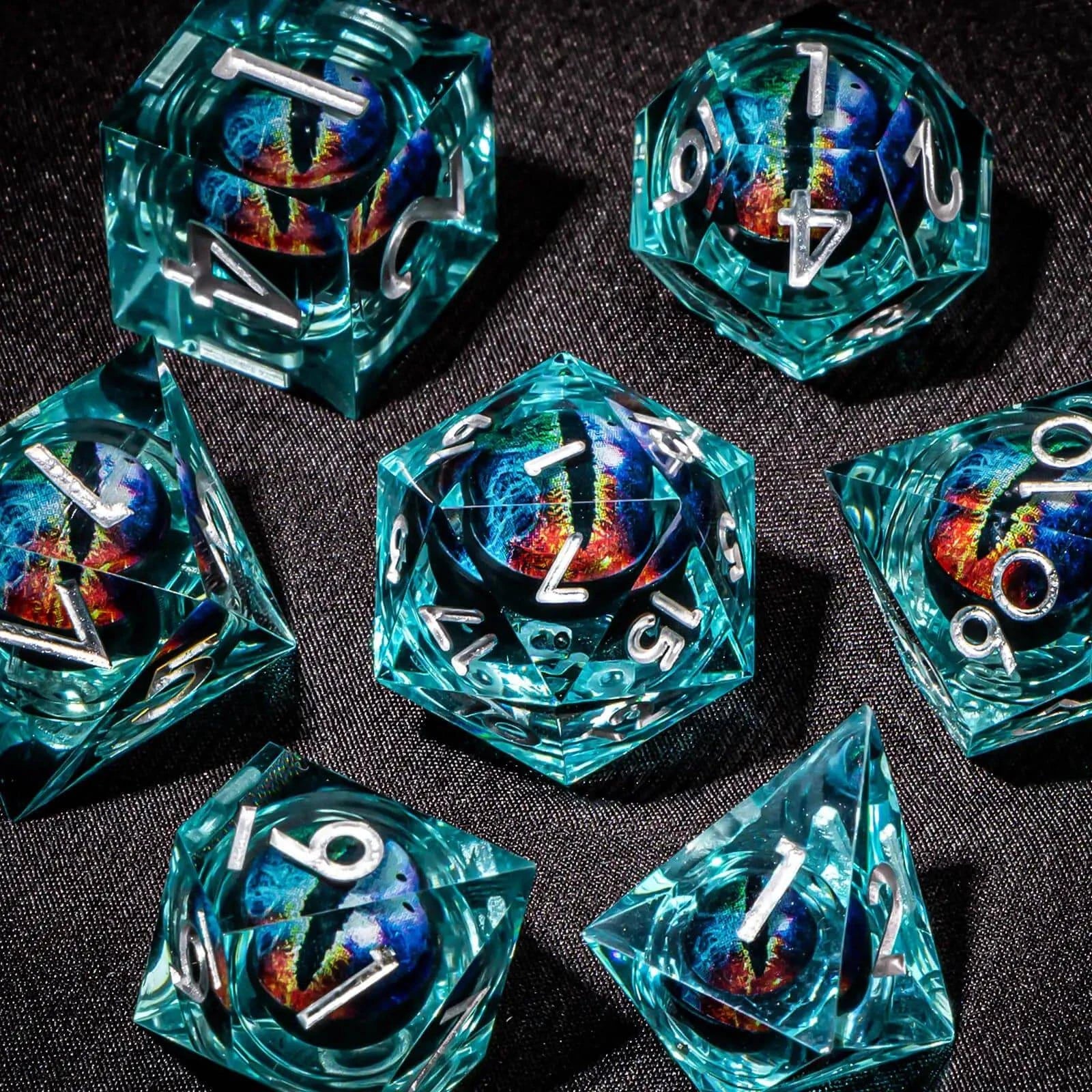 D and D Flowing Sand Sharp Edge Dragon Eye Dnd Resin RPG Polyhedral D&D Dice Set For Dungeon and Dragon Pathfinder Role Playing