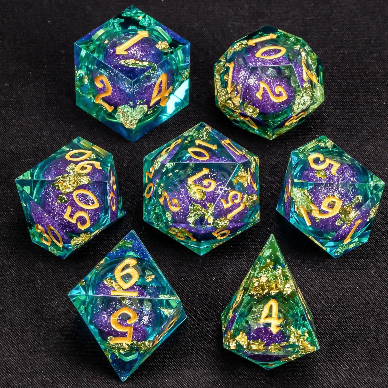 7 Dice Set Dnd Resin Dice For Dungeons and DragonsResin sharp edge dice Liquid Core D&D Polyhedral Dice Gift - The Adventurer's Chest