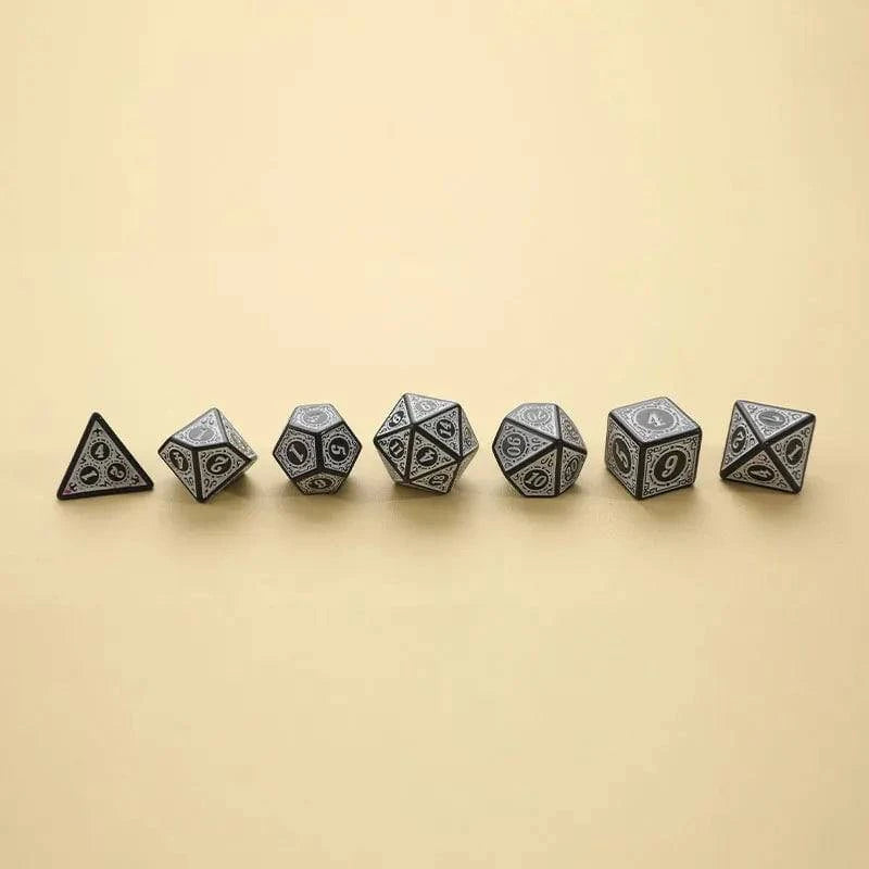 7Pcs/Set Polyhedral Antique Carved Pattern Dice D4 D6 D8 D10 D% D12 D20 DND RPG Digital Table Game - The Adventurer's Chest