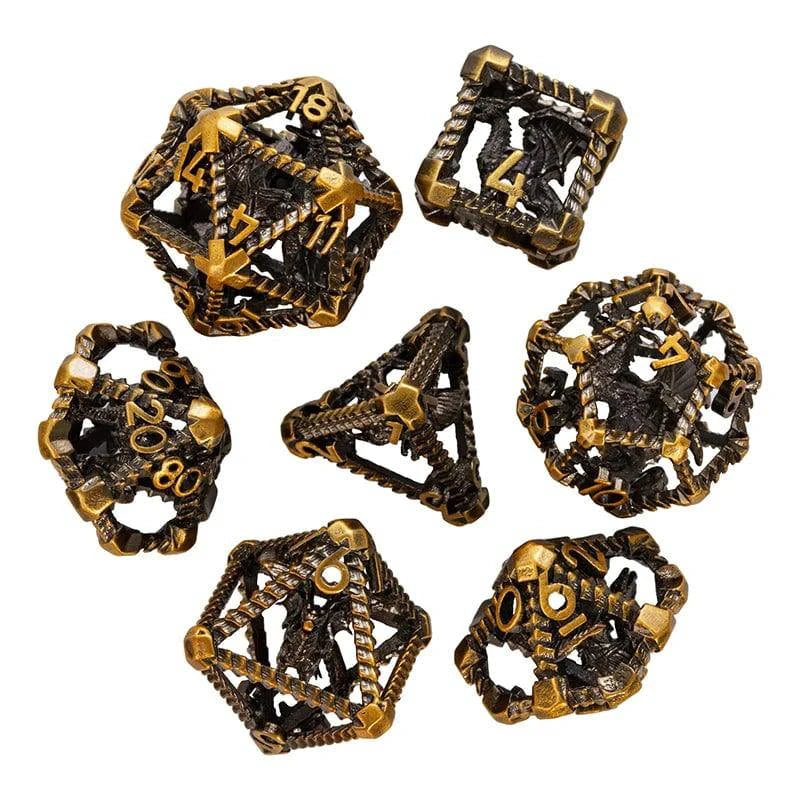 3D Hollow Metal Dices DND Flying Dragon Polyhedral Dice Set 7Pcs D4 D6 D8 D10 D% D12 D20 for Role Playing Game Board Games - The Adventurer's Chest